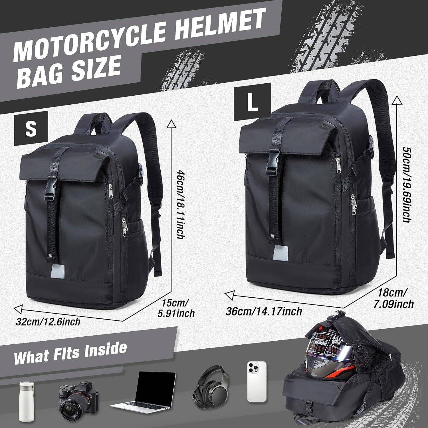 Motorradrucksack Helmrucksack Laptop15.6 Schuhfach Schwarz I-schwarz L