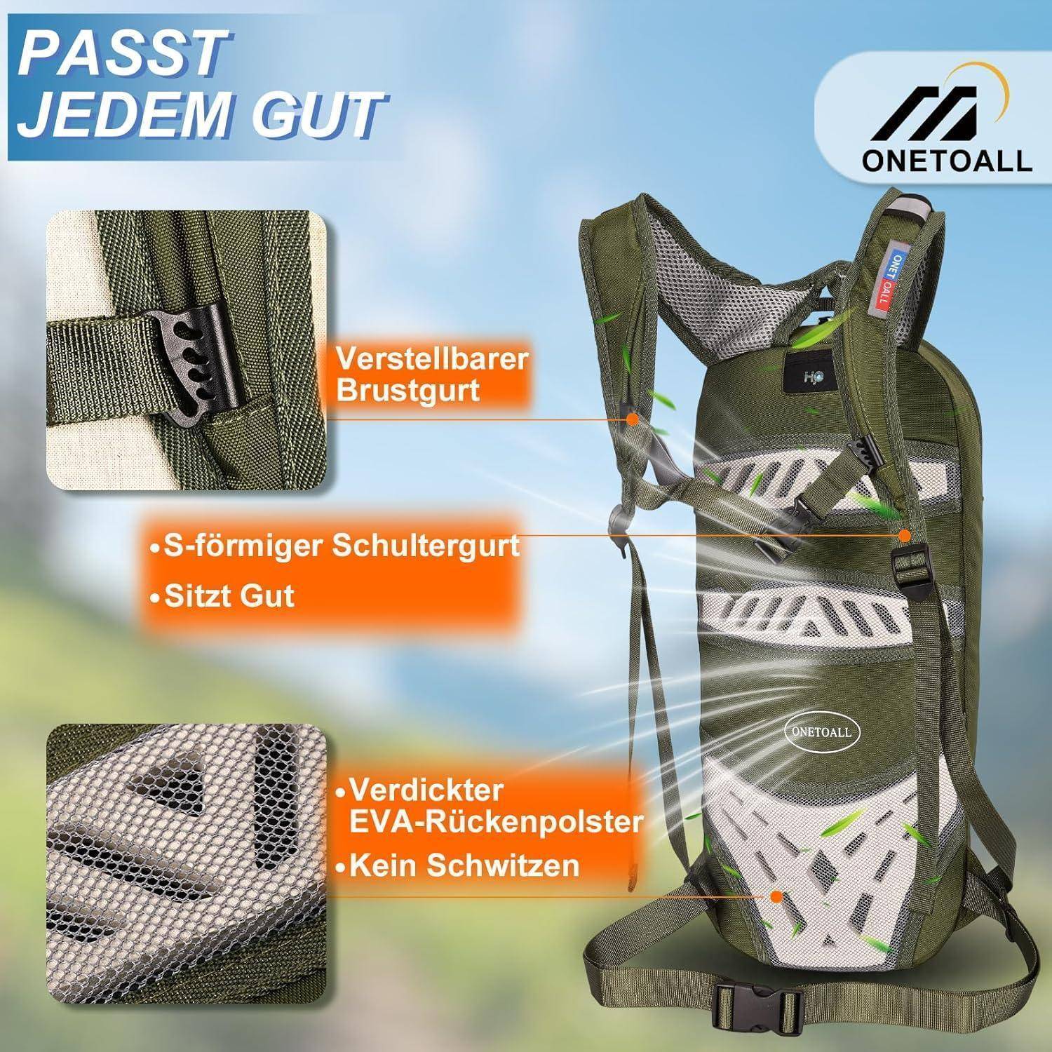 Fahrradrucksack Trinkrucksack Dunkelgrün 6l mit Regenschutz