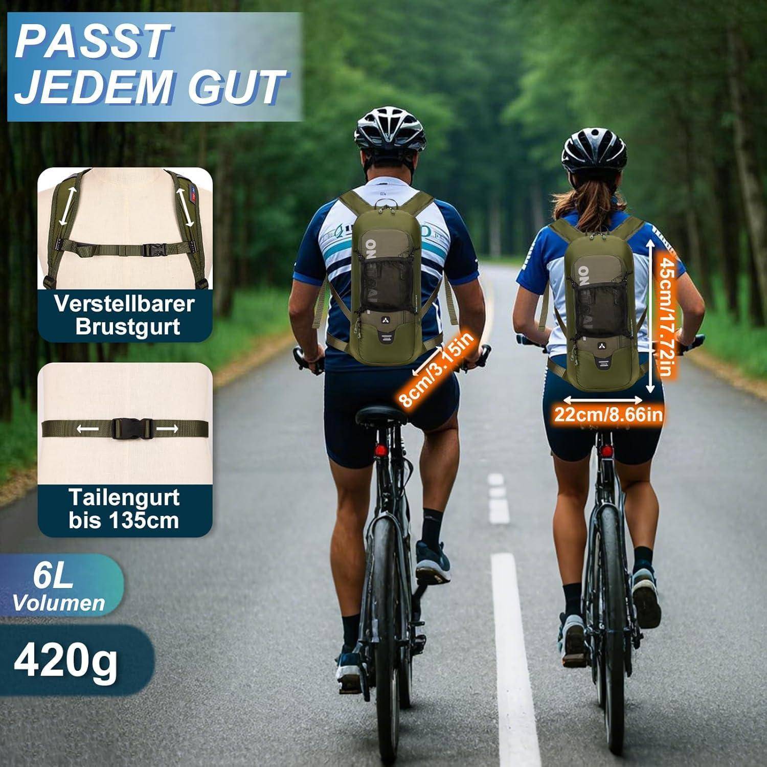 Fahrradrucksack Trinkrucksack Dunkelgrün 6l mit Regenschutz