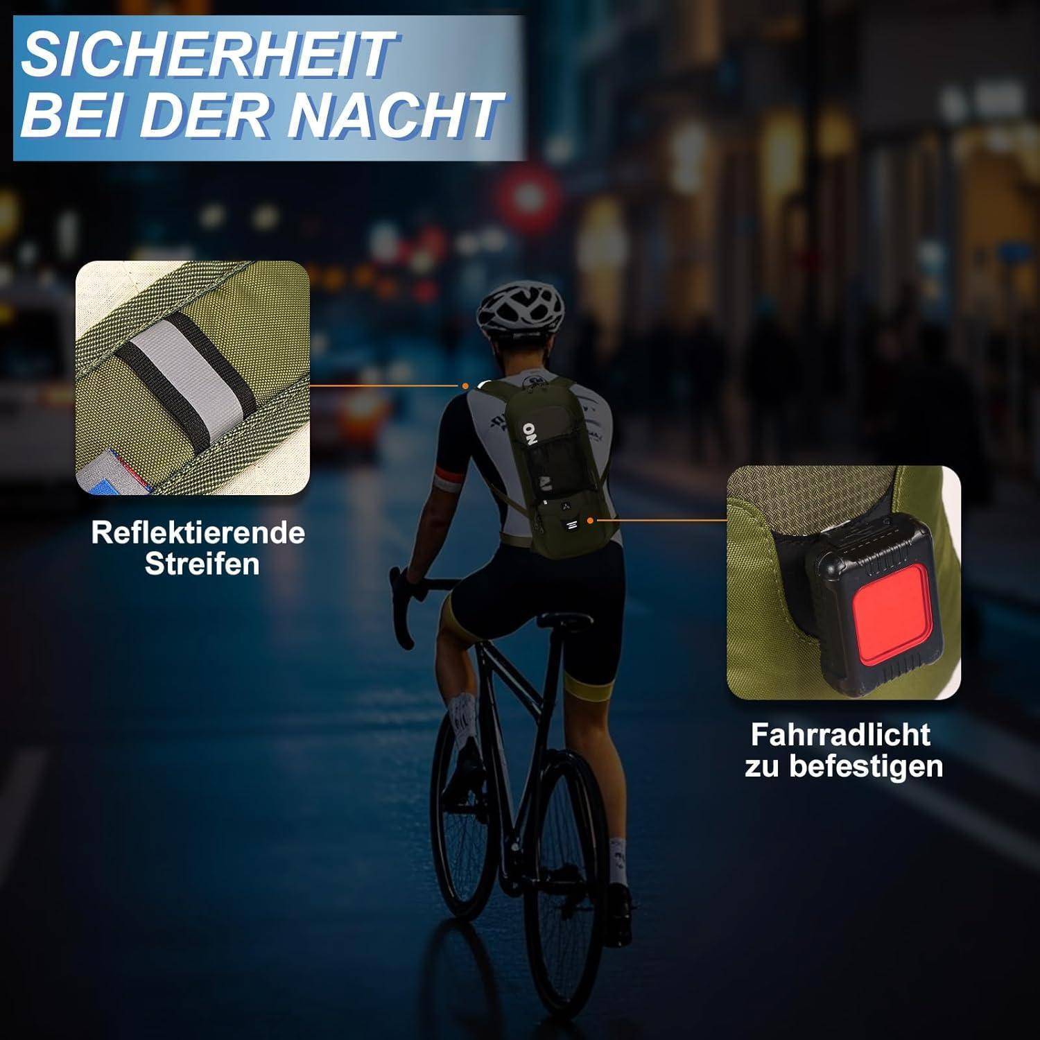 Fahrradrucksack Trinkrucksack Dunkelgrün 6l mit Regenschutz