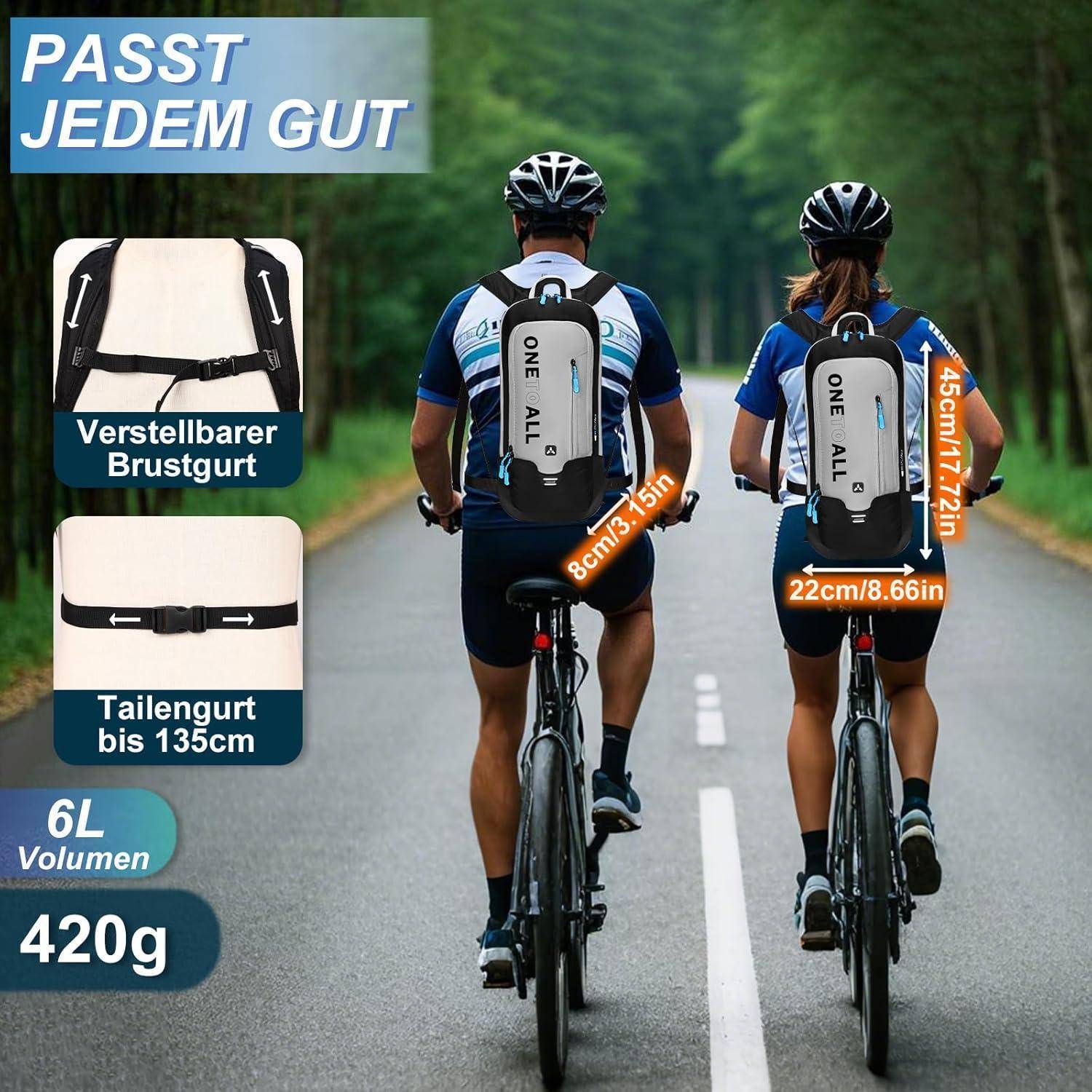 Fahrradrucksack Trinkrucksack Wasserdicht Regenschutz 10L Grau 6l