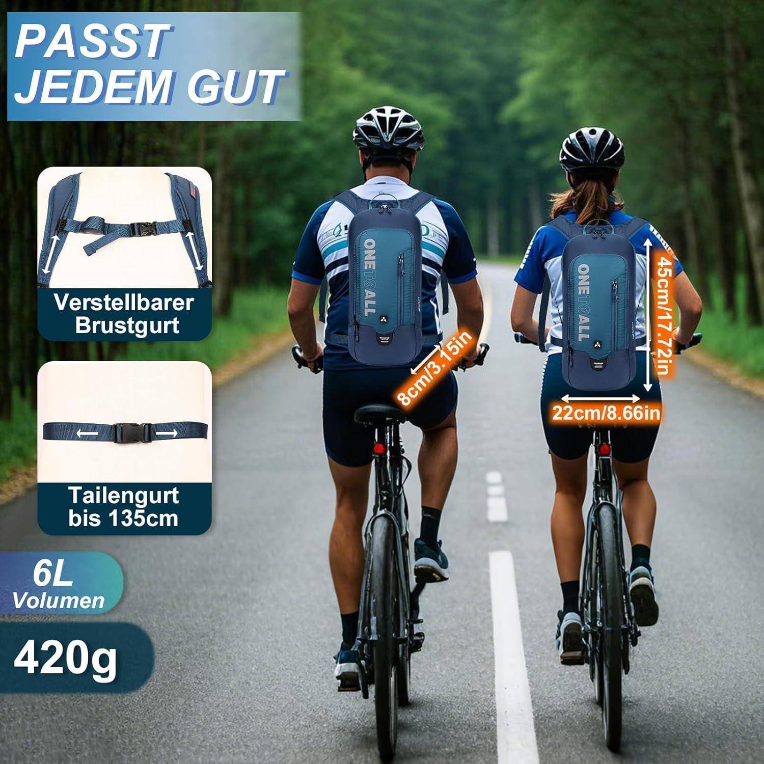 Fahrradrucksack 6L 10L Trinkrucksack Wasserdicht Radsport Dunkelgblau