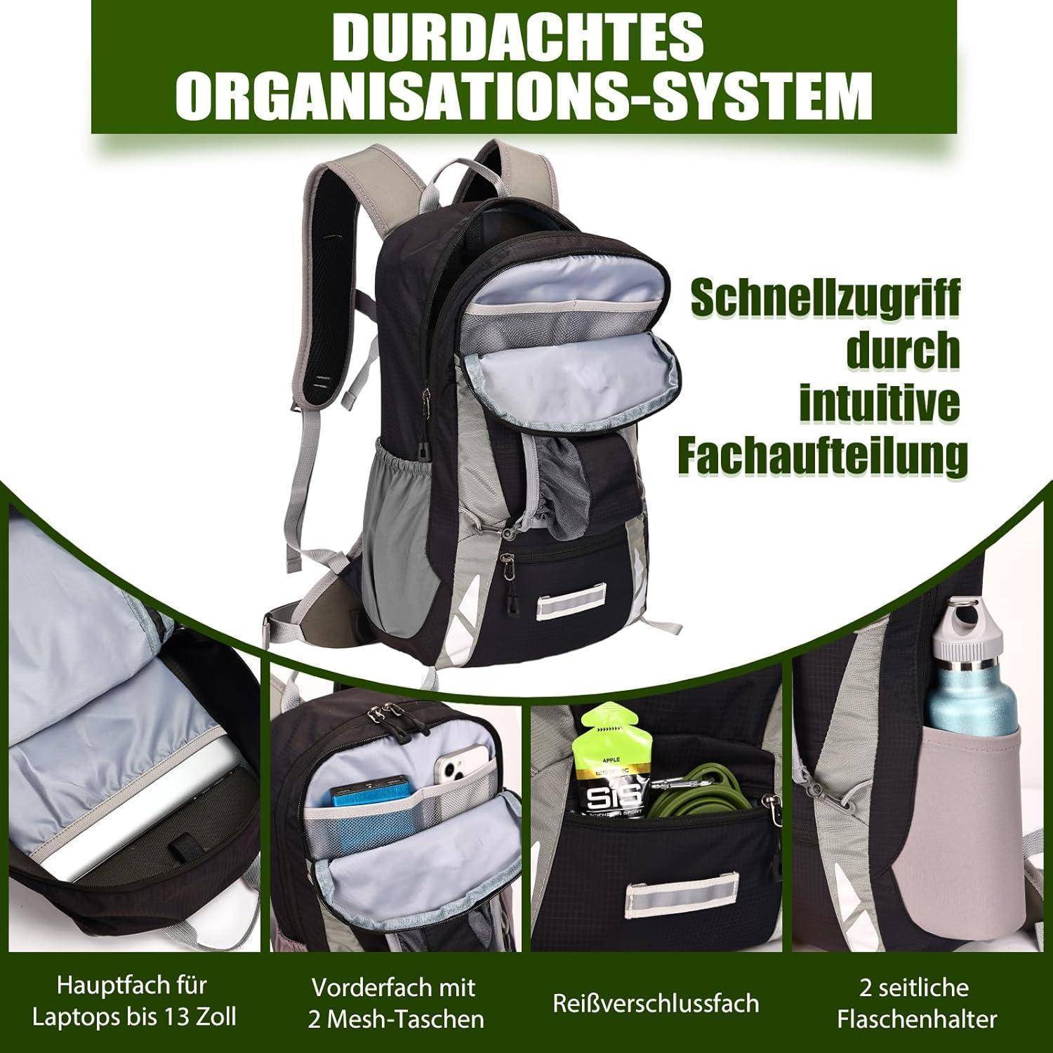 Fahrradrucksack 18L Regenschutz Rückenbelüftung Schwarz 18l