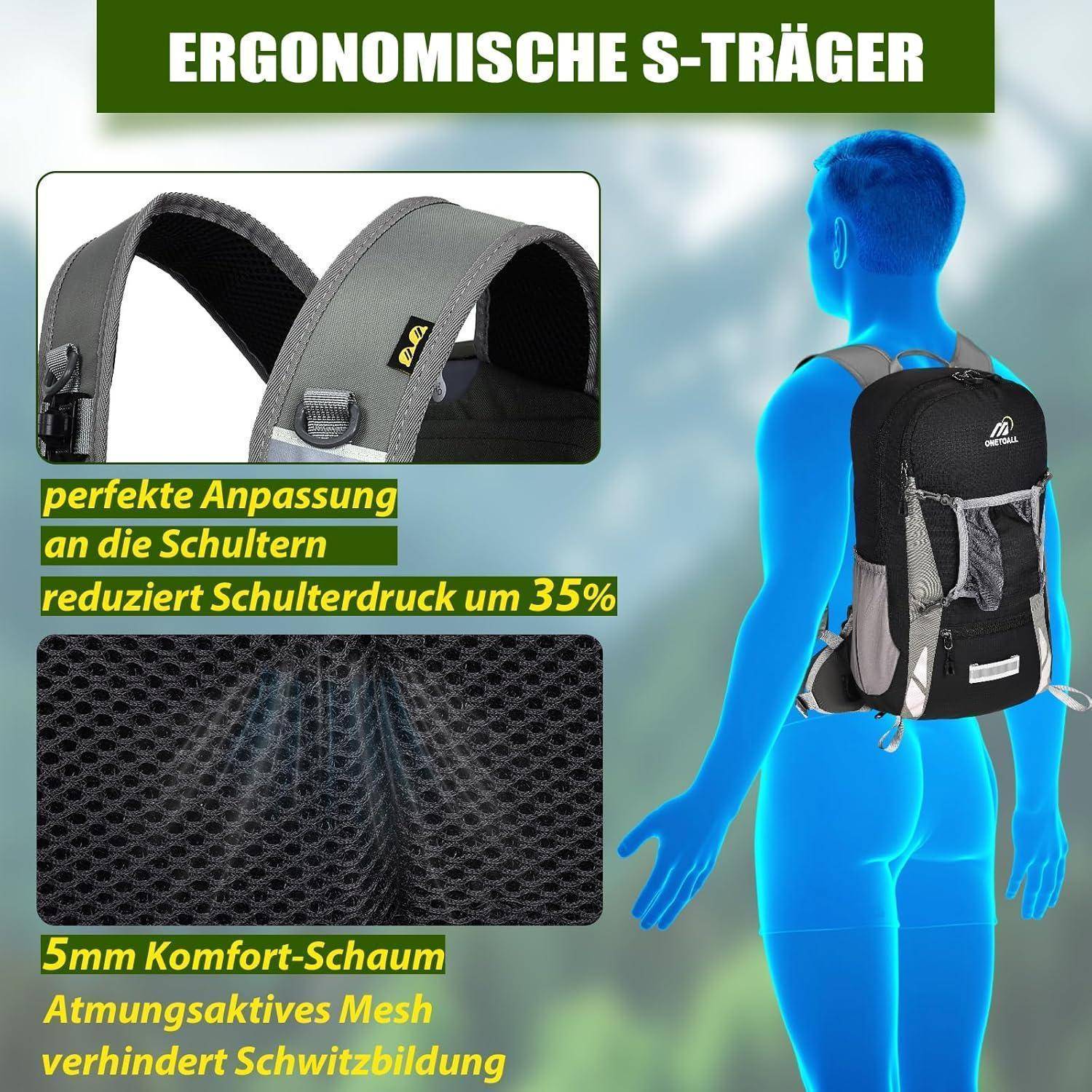 Fahrradrucksack 18L Regenschutz Rückenbelüftung Schwarz 18l