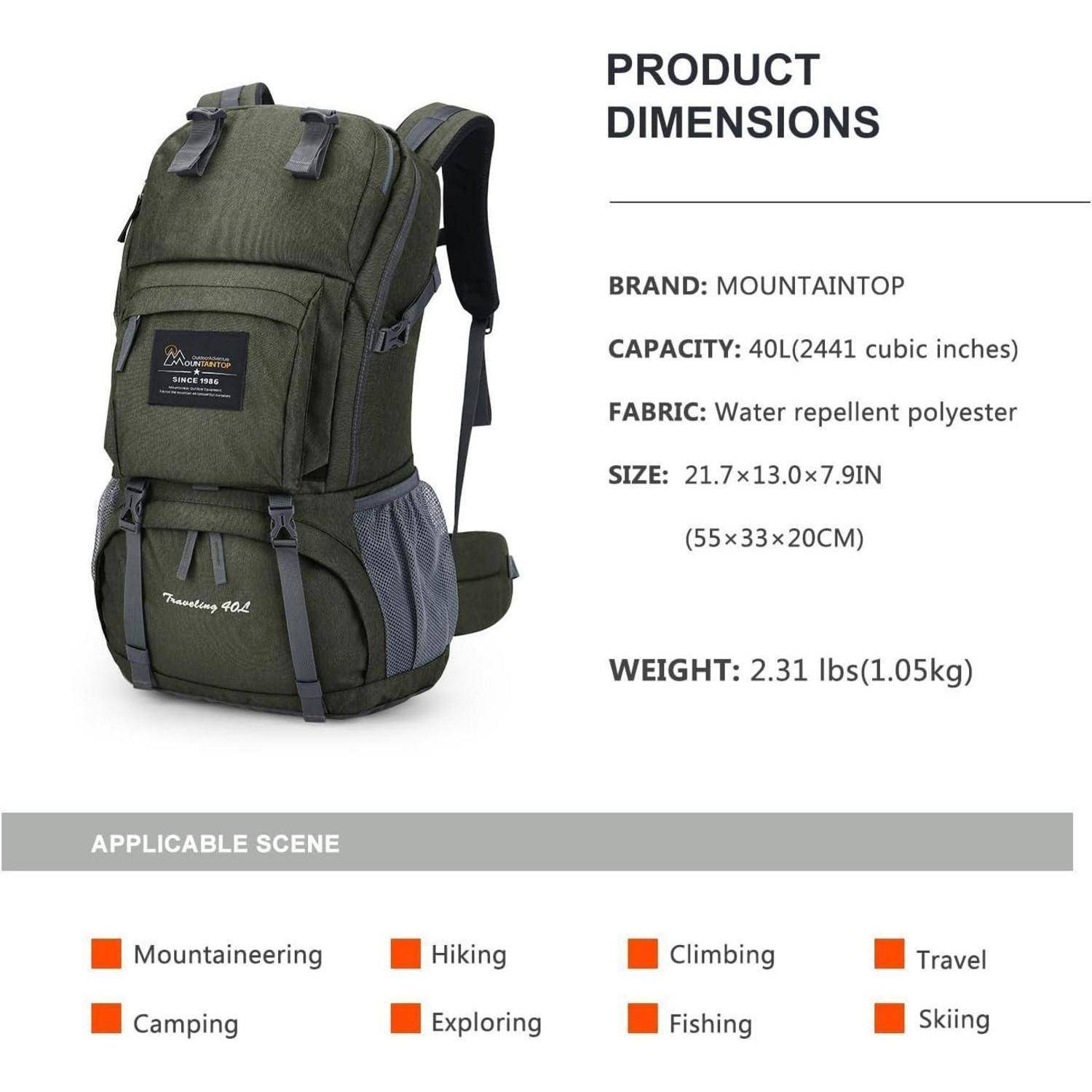 Wanderrucksack Herren Damen Trekking Backpacking 40 Liter Grau Grün