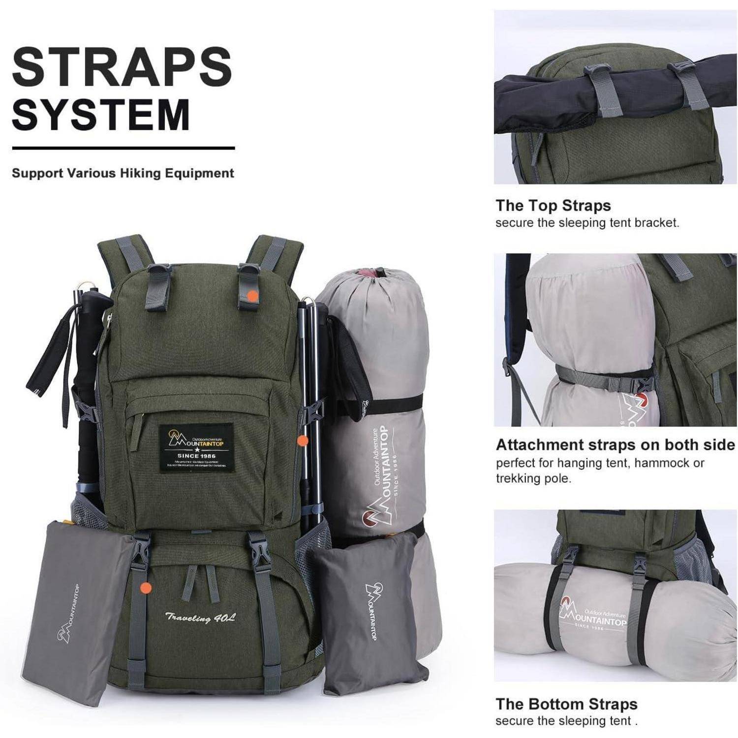 Wanderrucksack Herren Damen Trekking Backpacking 40 Liter Grau Grün