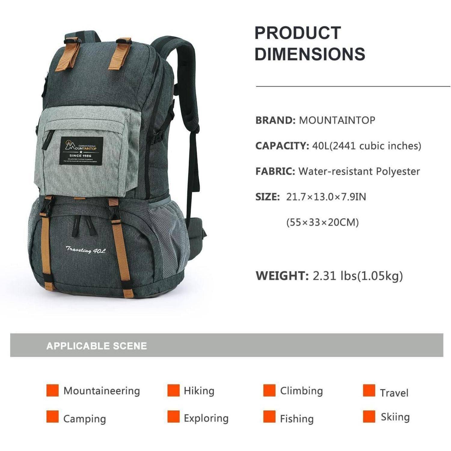 Wanderrucksack Trekkingrucksack Herren Damen 40 Liter Dunkelgrau