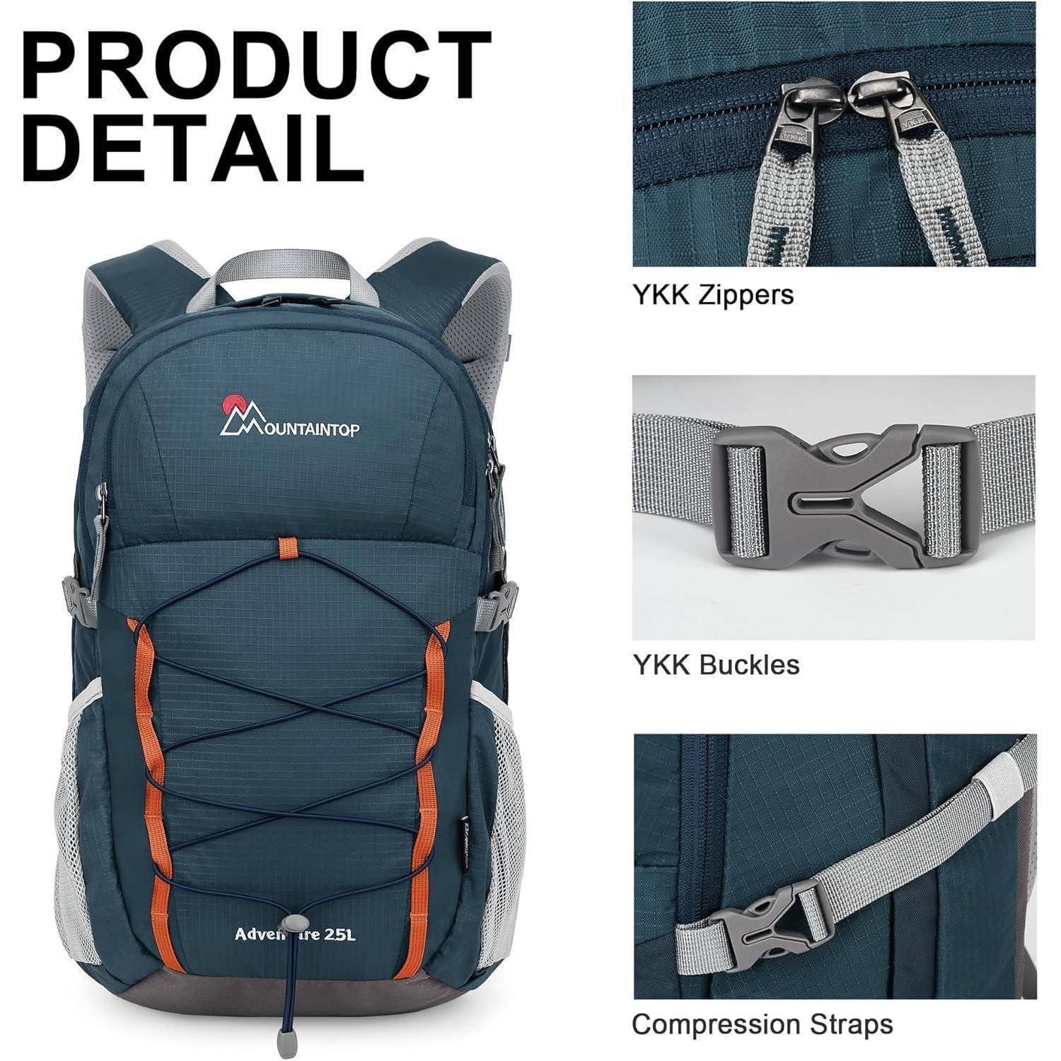 Ein blauer Rucksack mit orangefarbenen Akzenten mit der Bezeichnung 