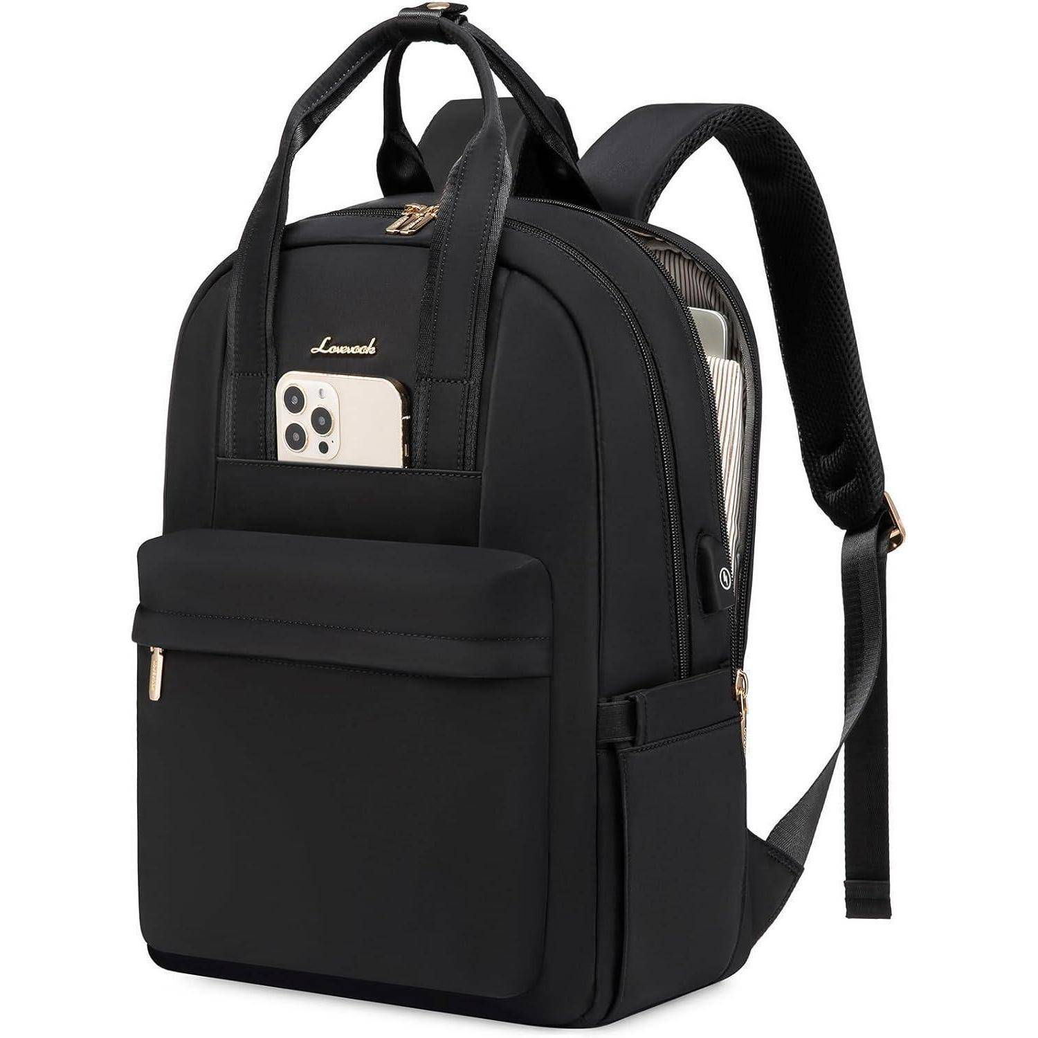 Rucksack Damen Laptopfach Wasserdicht 15.6 Zoll A-schwarz