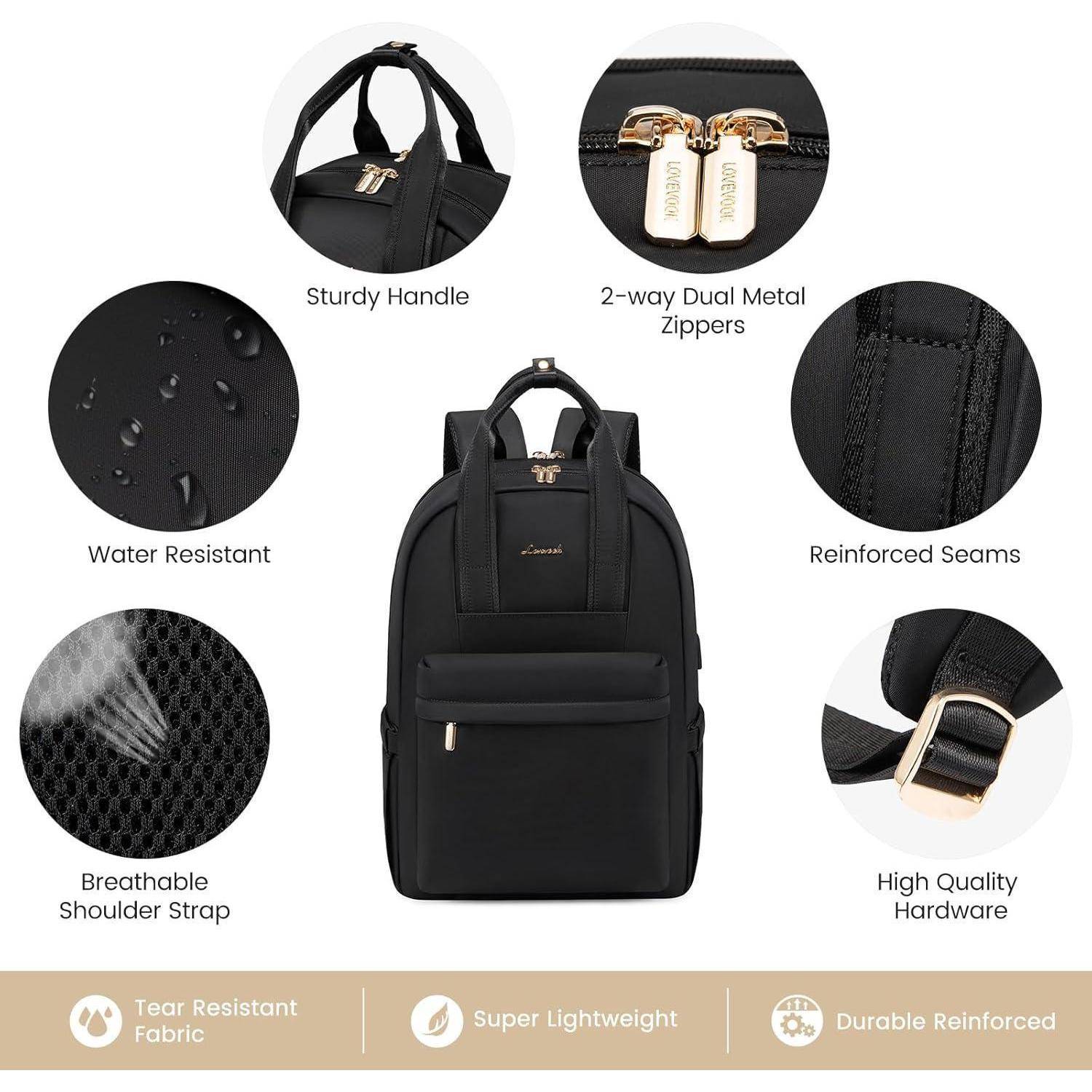 Rucksack Damen Laptopfach Wasserdicht 15.6 Zoll A-schwarz