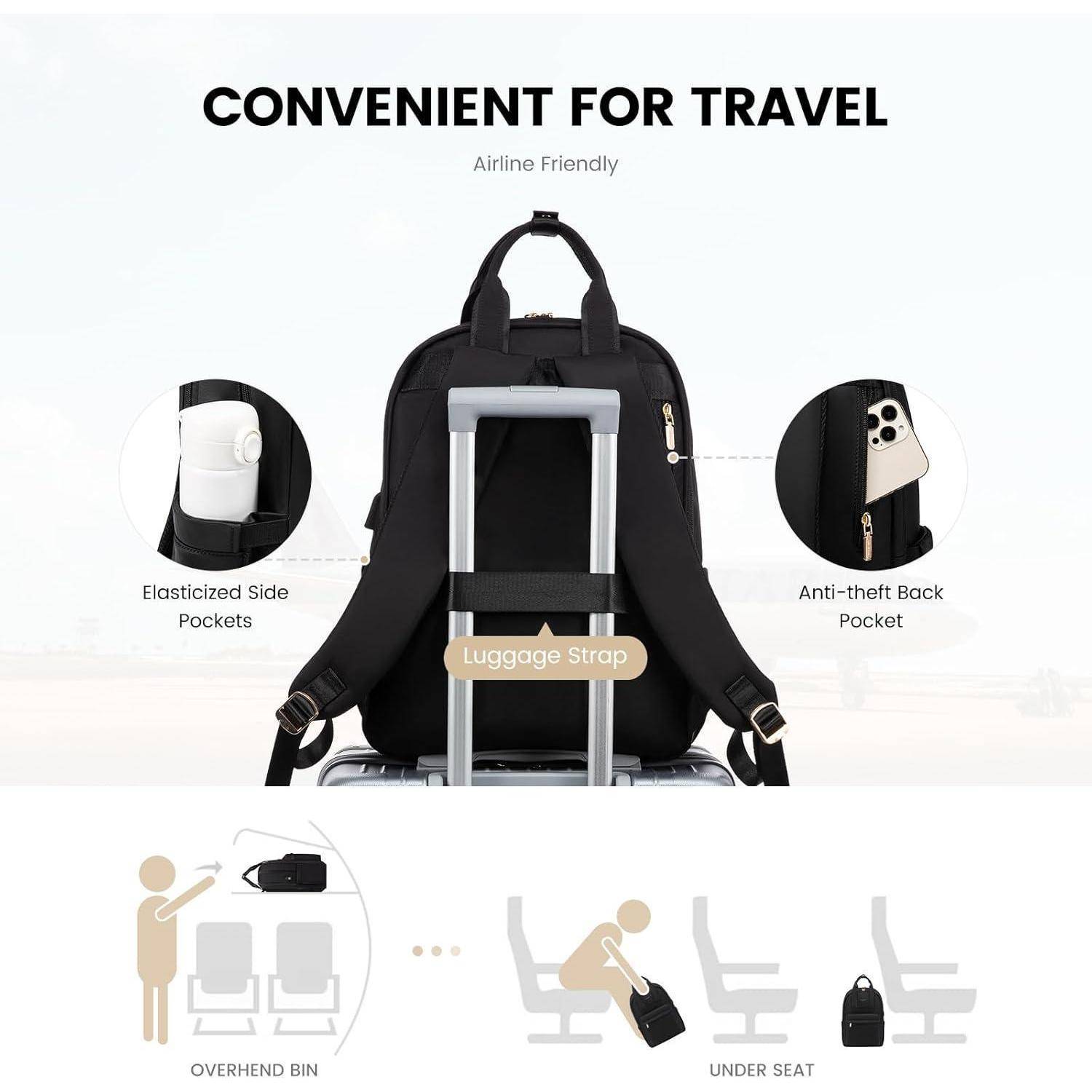 Rucksack Damen Laptopfach Wasserdicht 15.6 Zoll A-schwarz