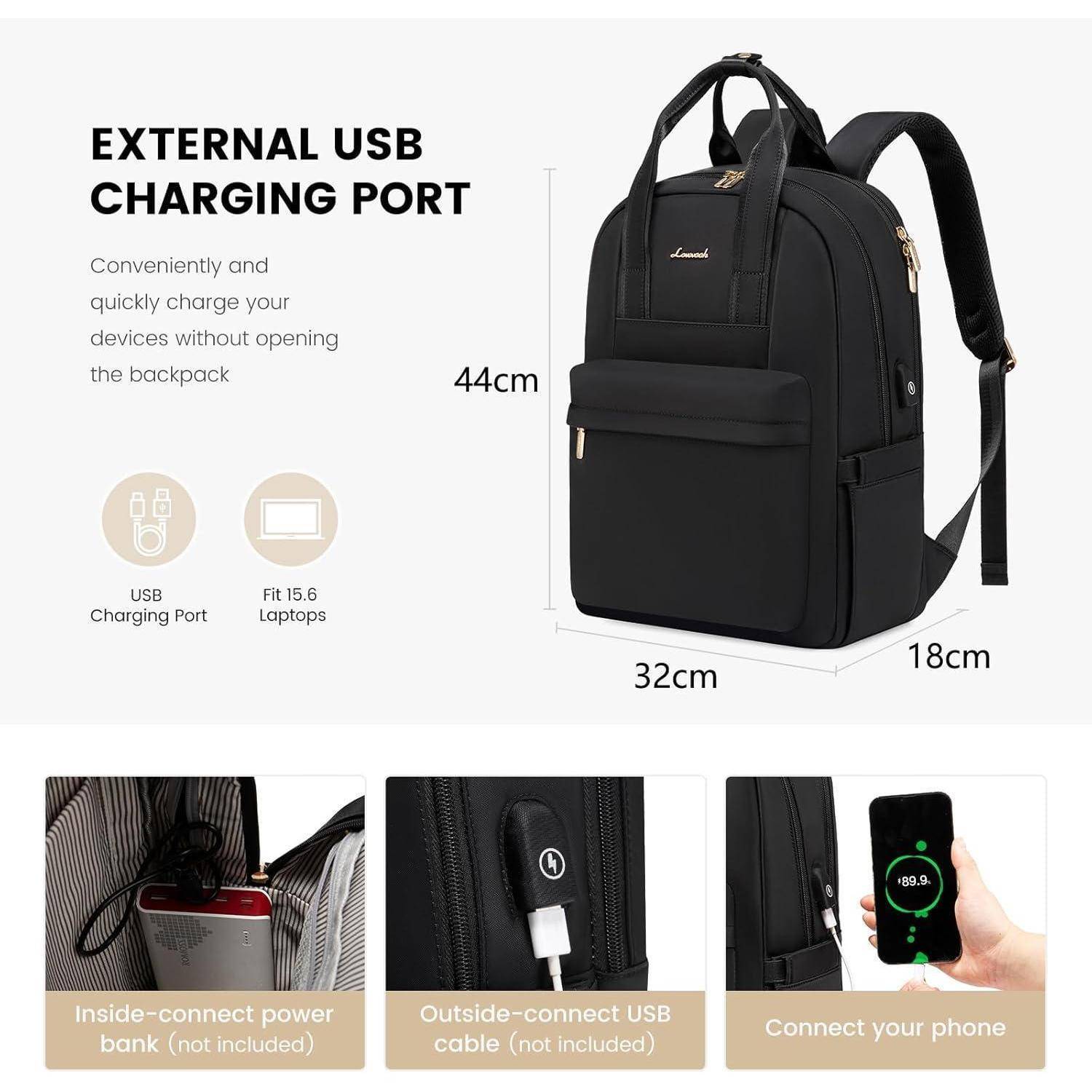 Rucksack Damen Laptopfach Wasserdicht 15.6 Zoll A-schwarz