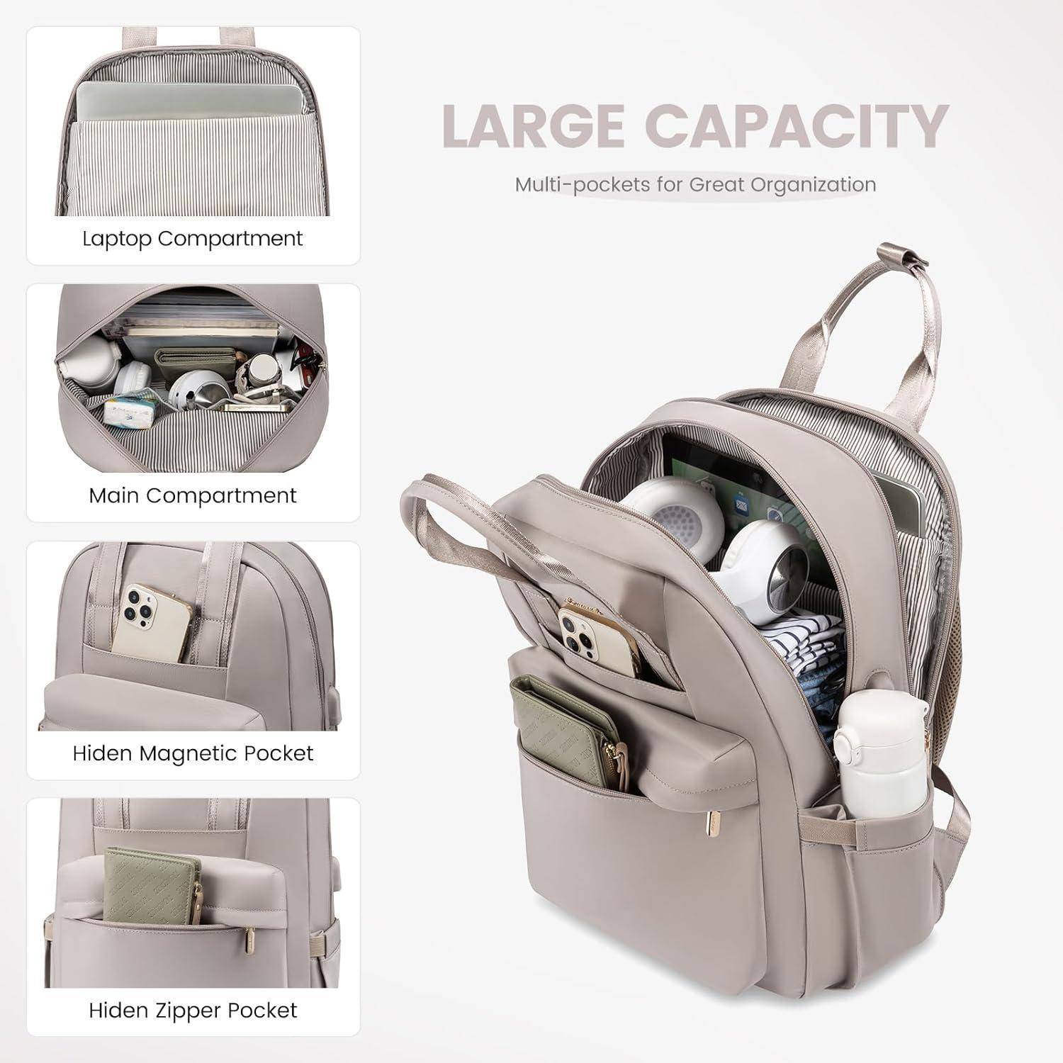 Rucksack Damen 15 6 Zoll Laptopfach wasserdicht 15.6 Zoll A-taro Grau