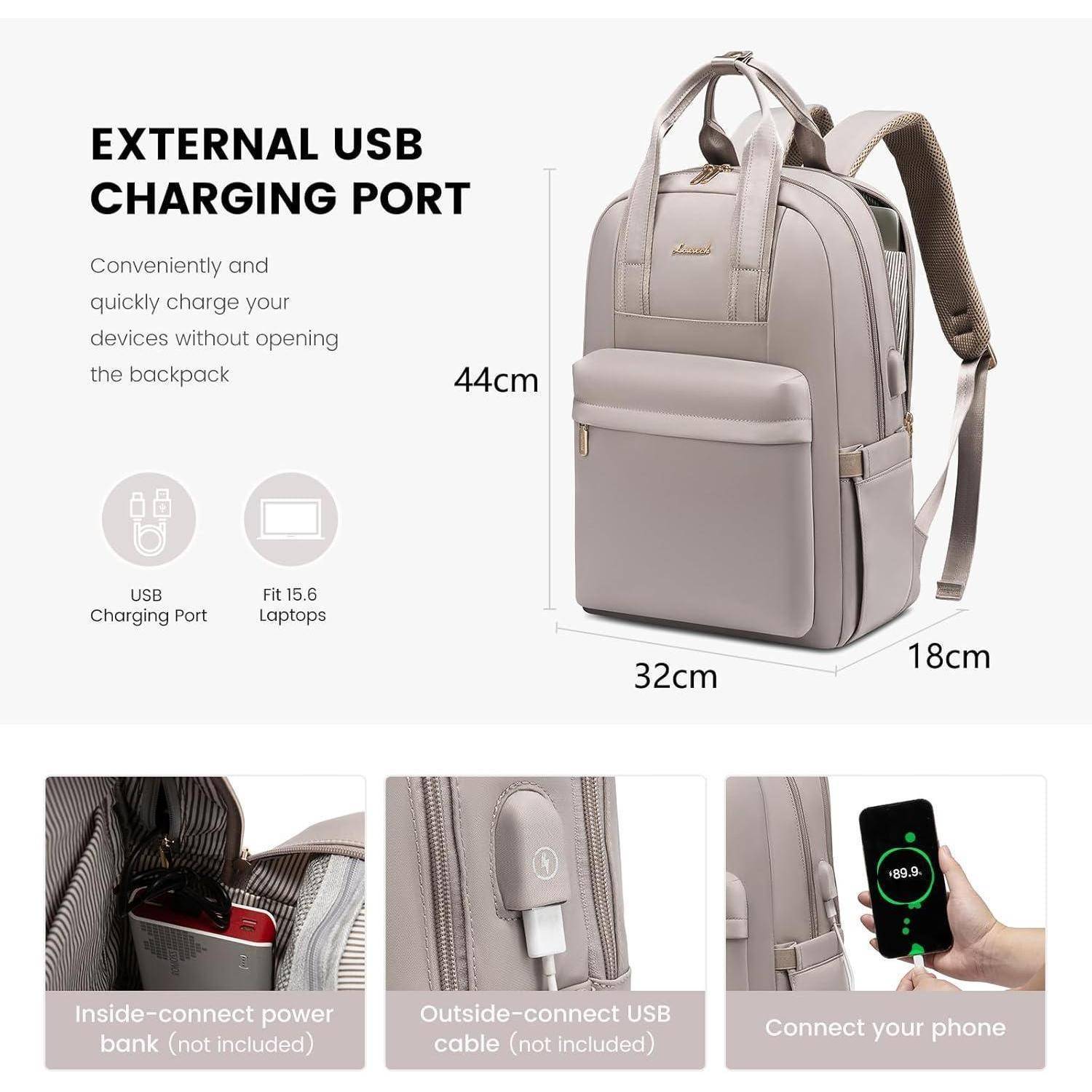 Rucksack Damen 15 6 Zoll Laptopfach wasserdicht 15.6 Zoll A-taro Grau