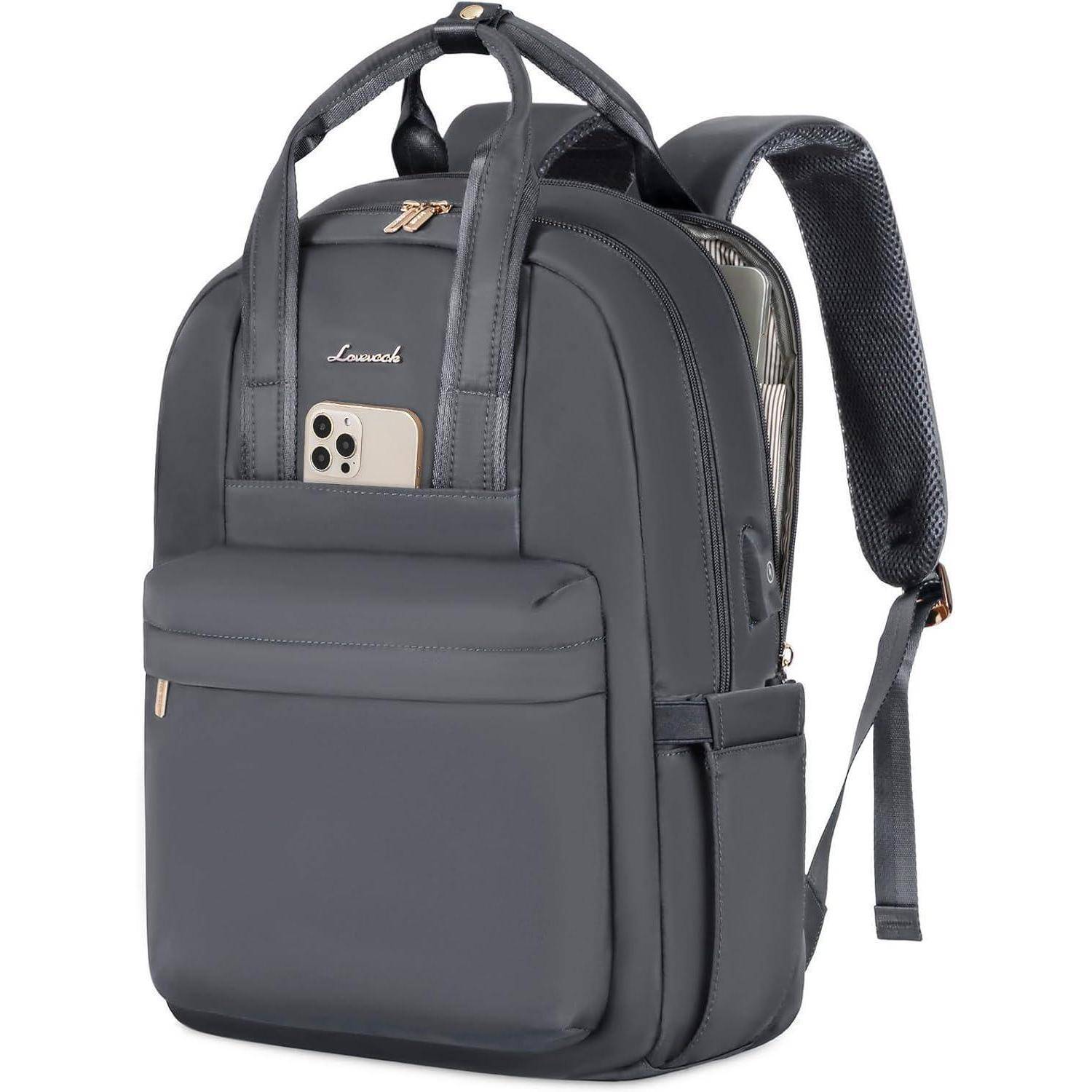 Laptoprucksack Damen USB Ladeanschluss 15.6 Zoll Dunkelgrau