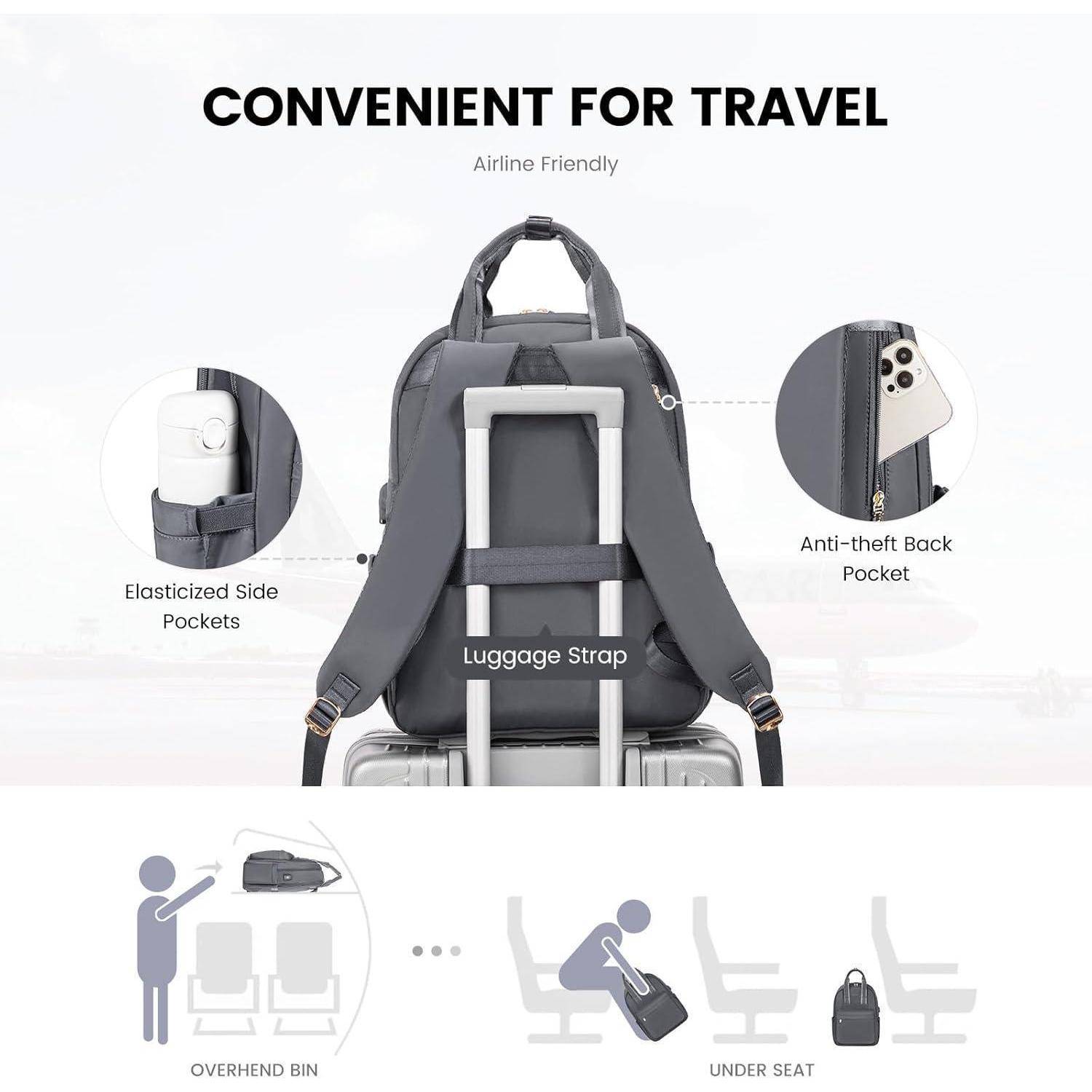 Laptoprucksack Damen USB Ladeanschluss 15.6 Zoll Dunkelgrau