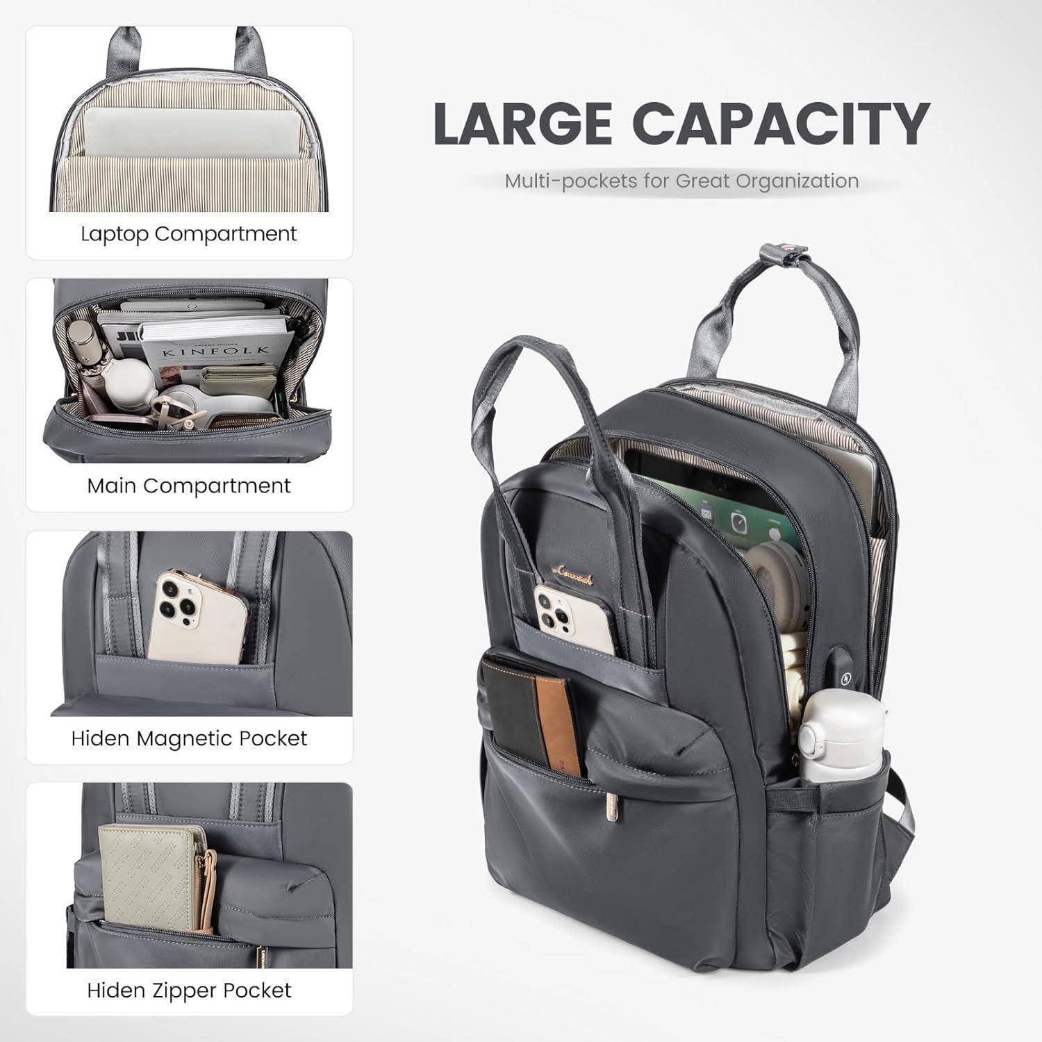 Laptoprucksack Damen USB Ladeanschluss 15.6 Zoll Dunkelgrau