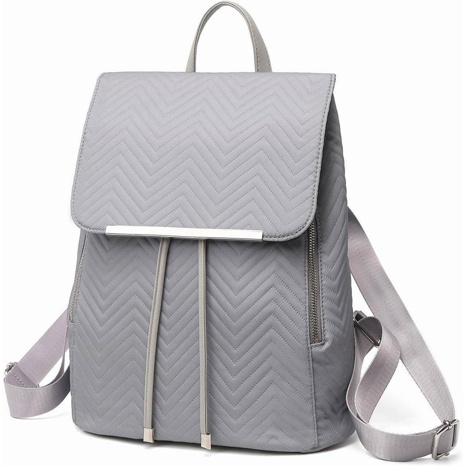 Rucksack Damen Kunstleder Rolltop Tunnelzug Cityrucksack 3-2 Grau