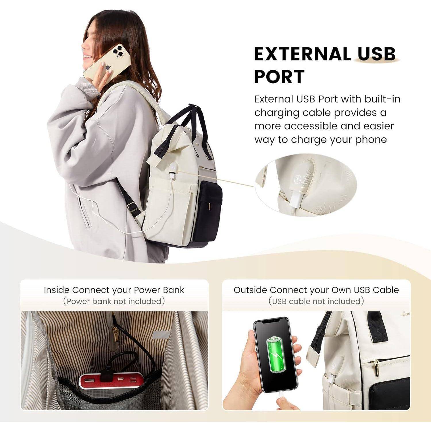 Rucksack 2in1 Laptopfach Antidiebstahl 15,6 Zoll Schwarz Beige