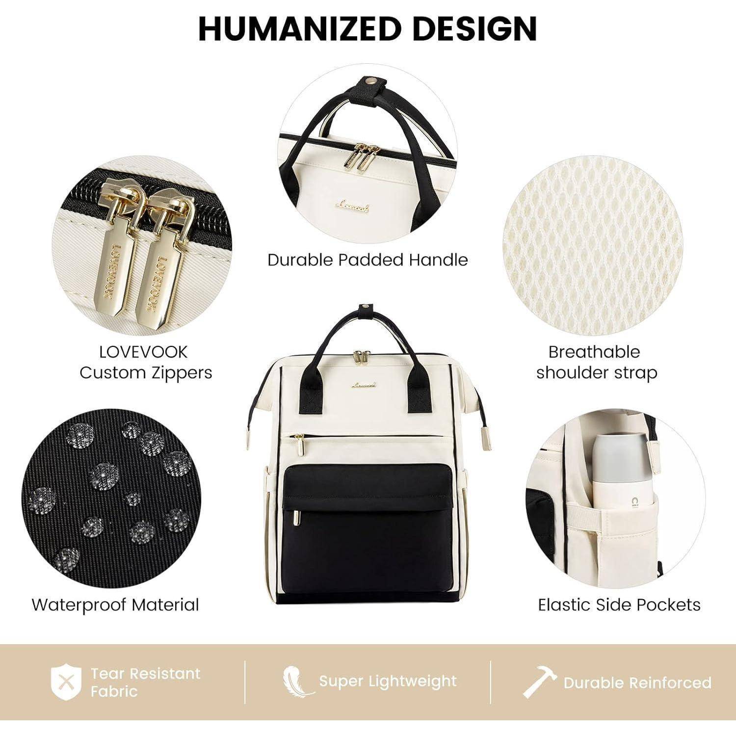 Rucksack 2in1 Laptopfach Antidiebstahl 15,6 Zoll Schwarz Beige