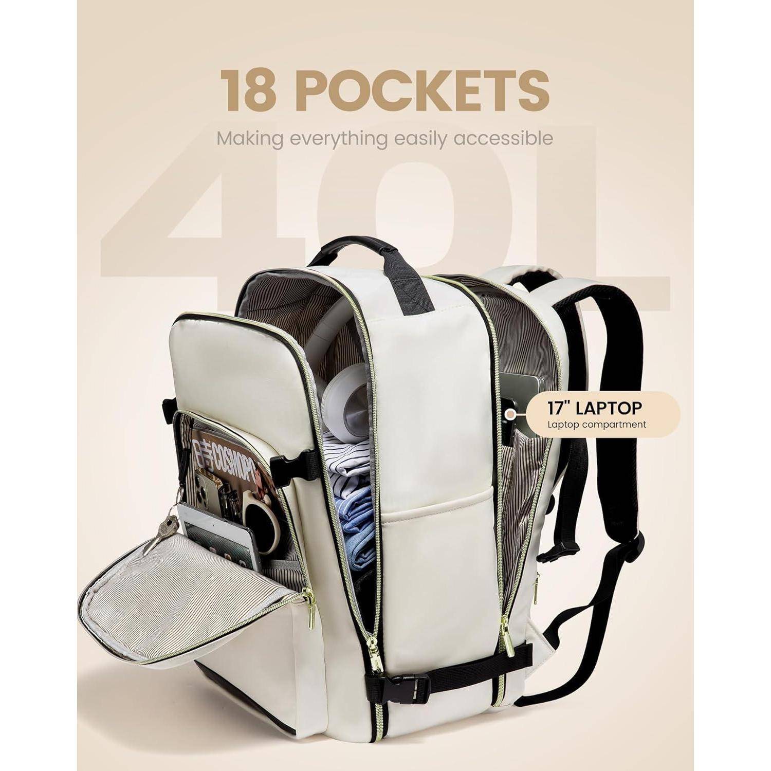 Rucksack Handgepäck 40L Wasserdicht Laptop 17Zoll M Beige+schwarz