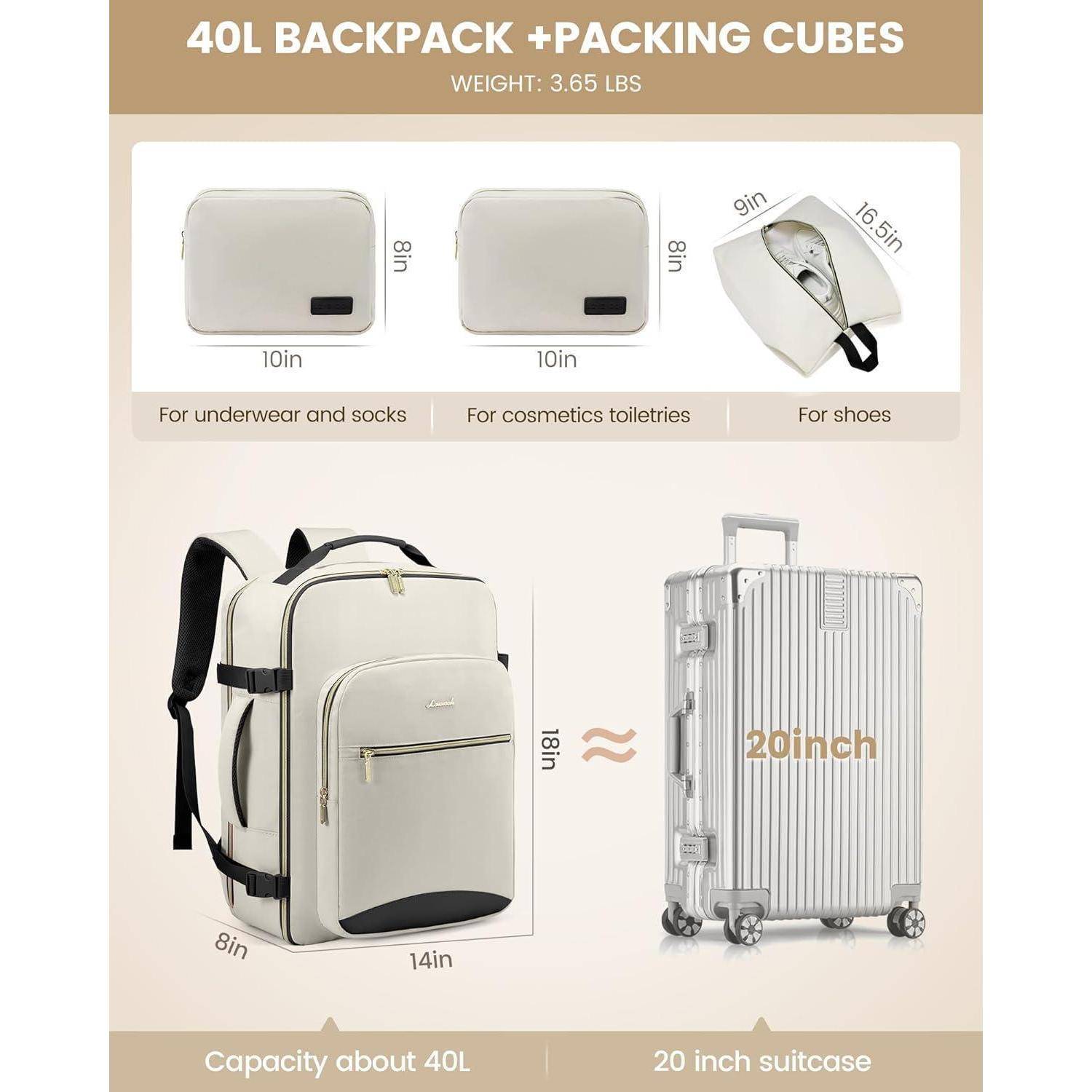 Rucksack Handgepäck 40L Wasserdicht Laptop 17Zoll M Beige+schwarz