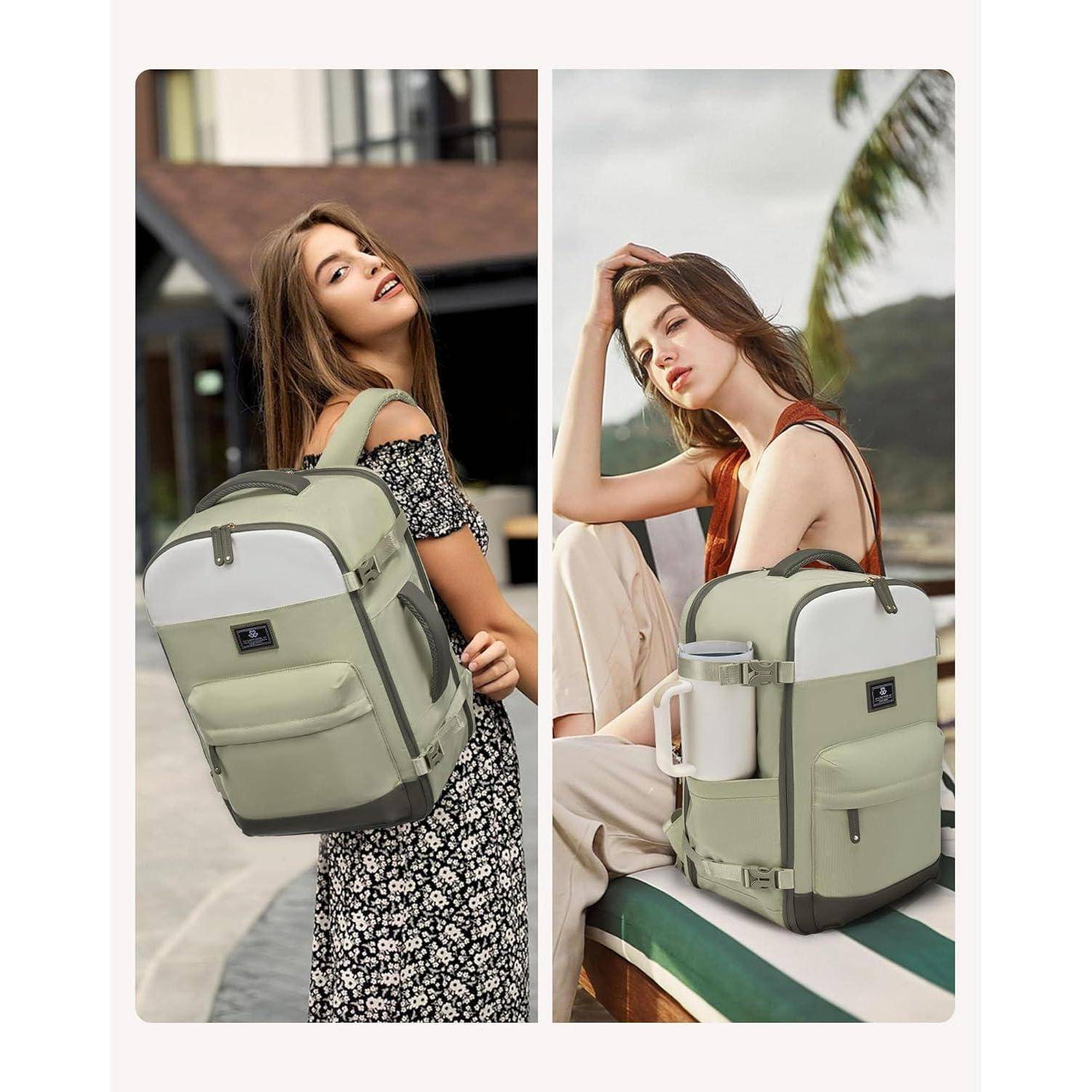 Rucksack Handgepäck 1-beige Grün 40x20x25 cm(Einzelpaket)