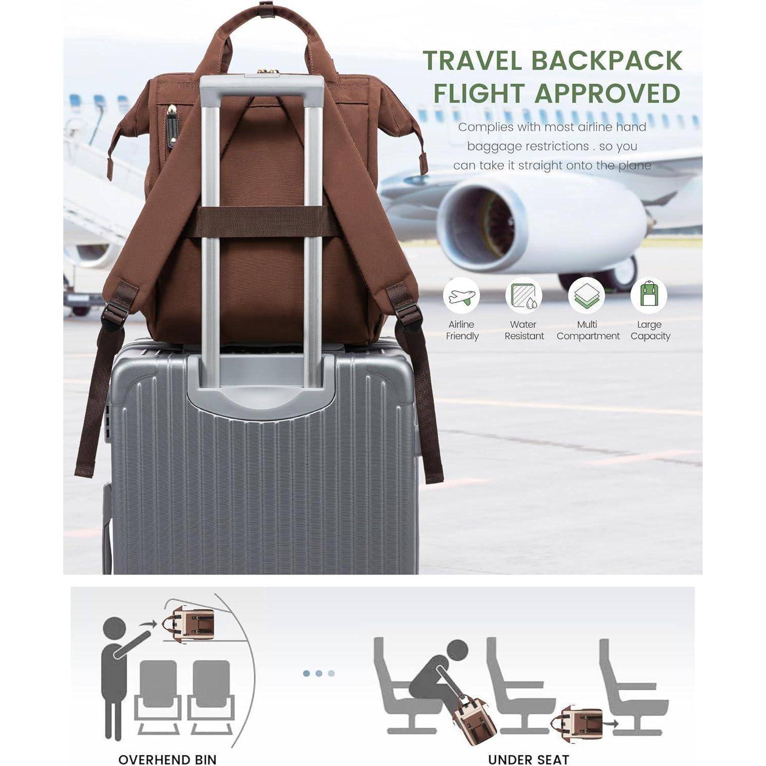 Laptoprucksack Schulrucksack Damen Teenager 15,6 Zoll Kaffee beige