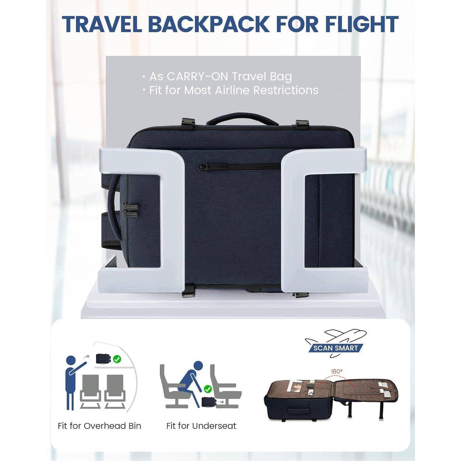 Reiserucksack für Flüge' entspricht den meisten Fluggesellschafts-Beschränkungen; funktioniert als Handgepäck, passt in die Gepäckablagen und unter den Sitz. Inklusive scan-smart Funktion.