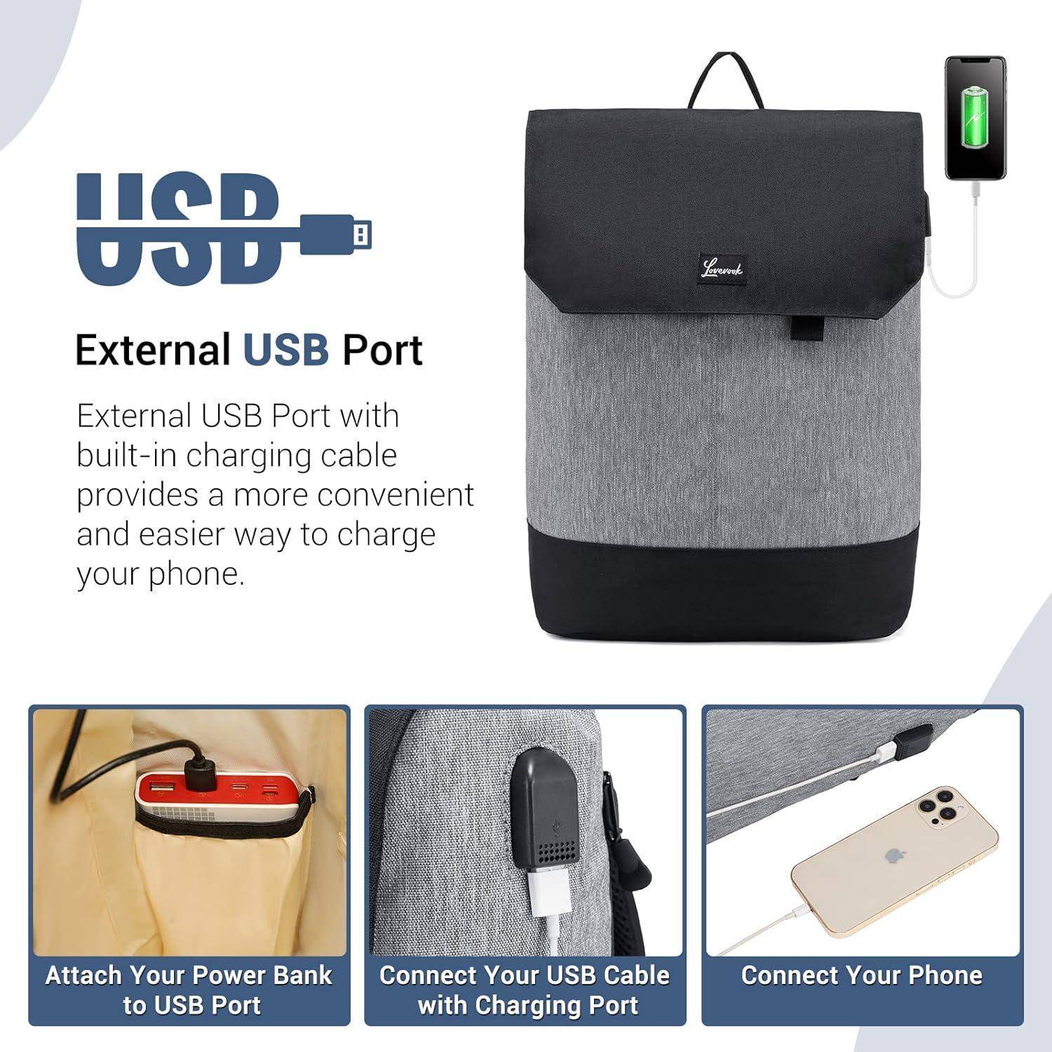 Schulrucksack Mädchen wasserdicht Laptopfach Grau-schwarz 15,6 Zoll