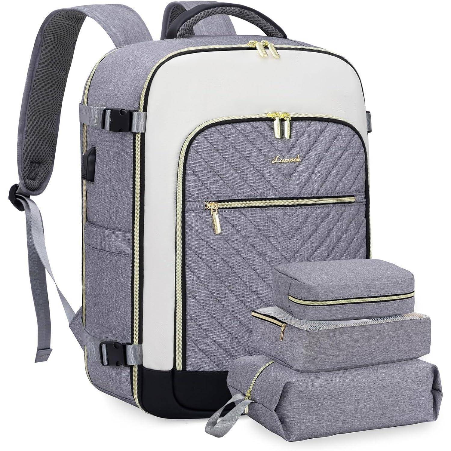 Rucksack Reiserucksack Damen Laptop 17.3 zoll Grau Weiß Schwarz