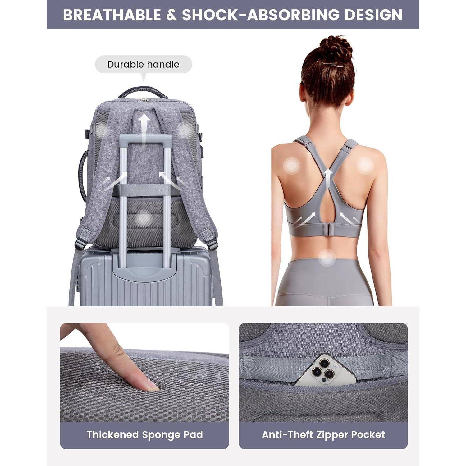 Rucksack Reiserucksack Damen Laptop 17.3 zoll Grau Weiß Schwarz