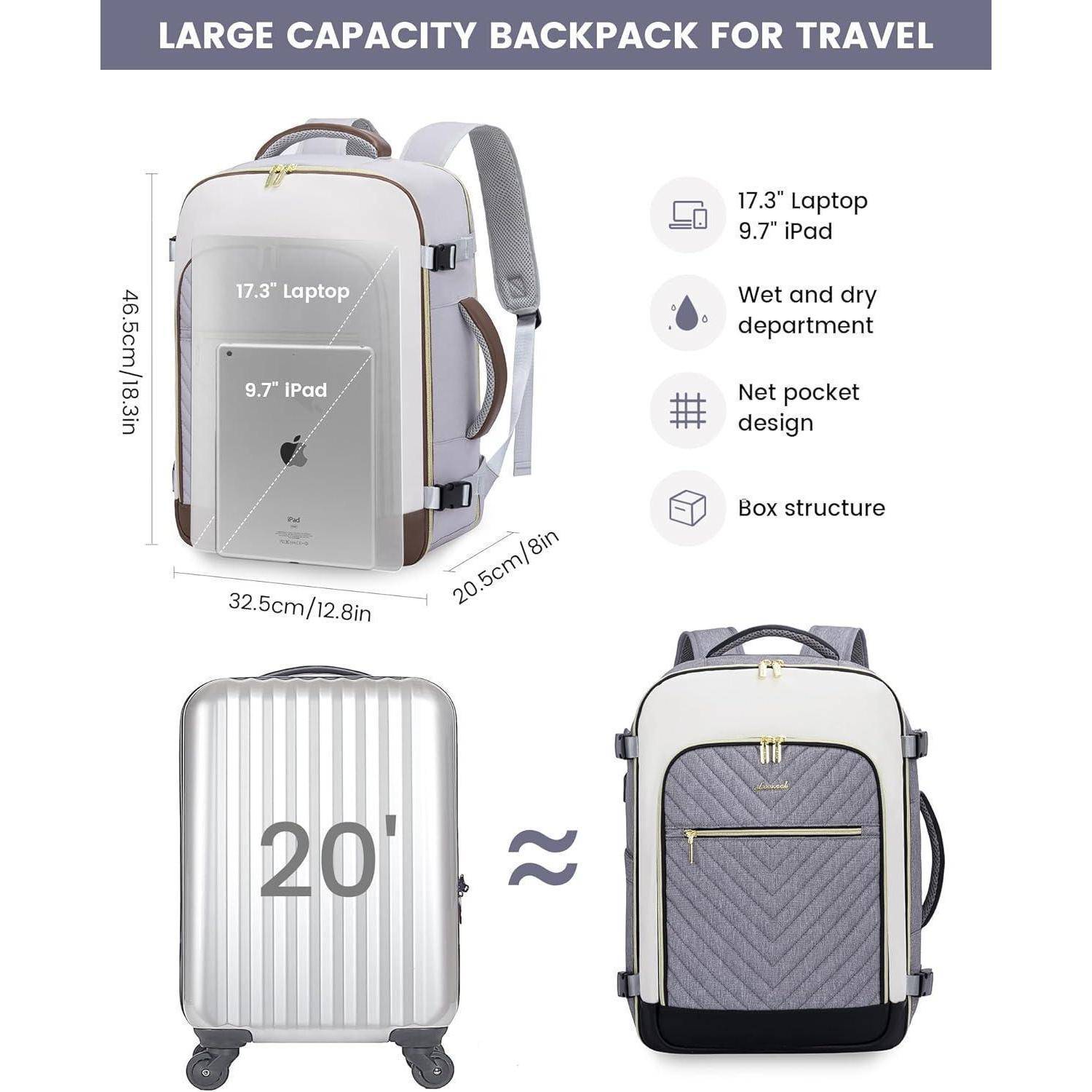 Rucksack Reiserucksack Damen Laptop 17.3 zoll Grau Weiß Schwarz