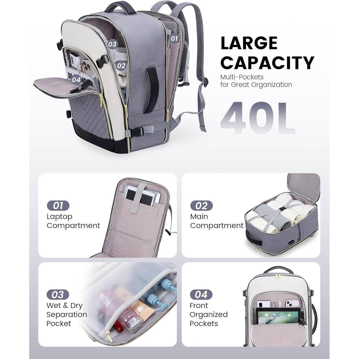 Rucksack Reiserucksack Damen Laptop 17.3 zoll Grau Weiß Schwarz