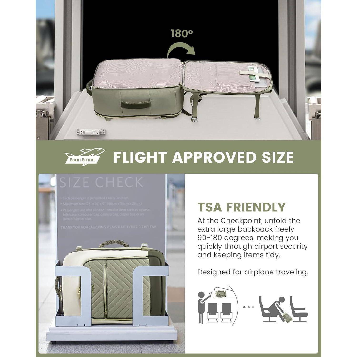 Rucksack Damen Handgepäck Laptop 17.3 zoll Hellgrün Beige