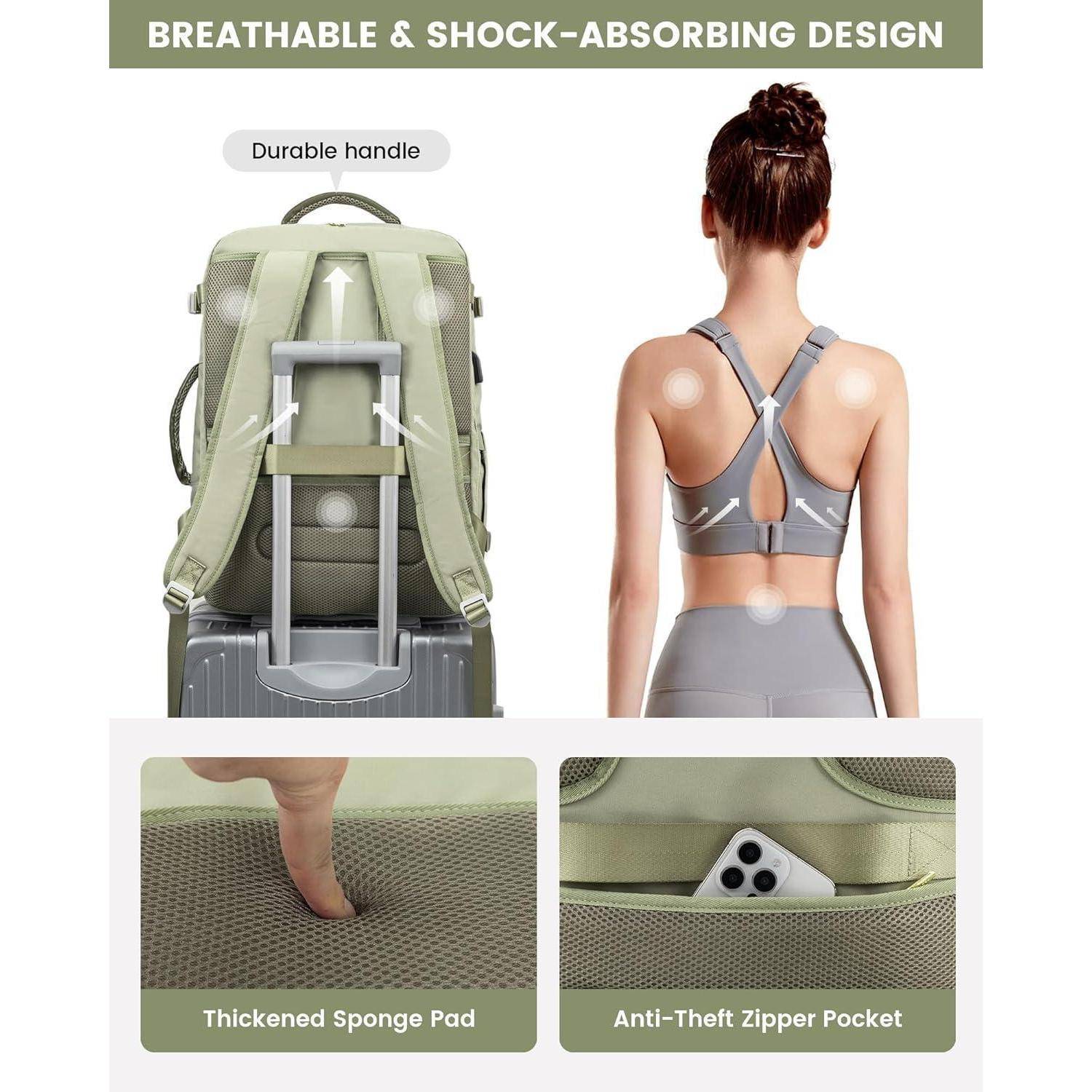 Rucksack Damen Handgepäck Laptop 17.3 zoll Hellgrün Beige