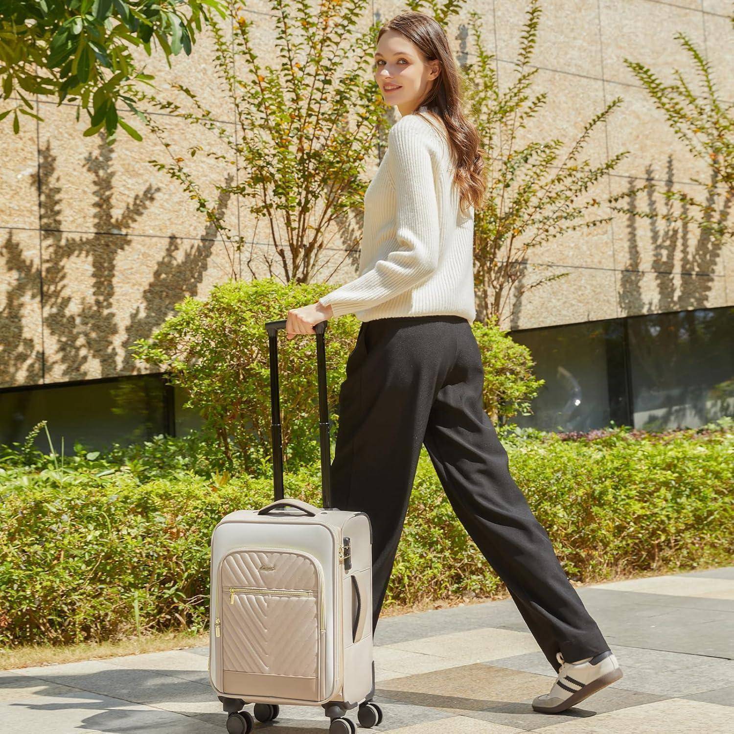 Koffer Handgepäck 17Zoll Laptop Weichschale 20 zoll-Koffer Beige Khaki