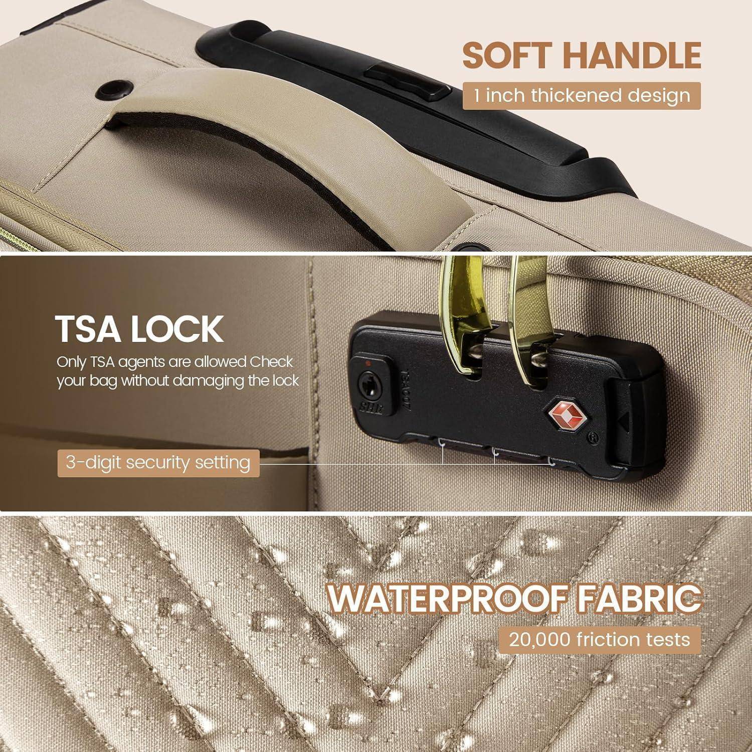 Koffer Handgepäck 17Zoll Laptop Weichschale 20 zoll-Koffer Beige Khaki