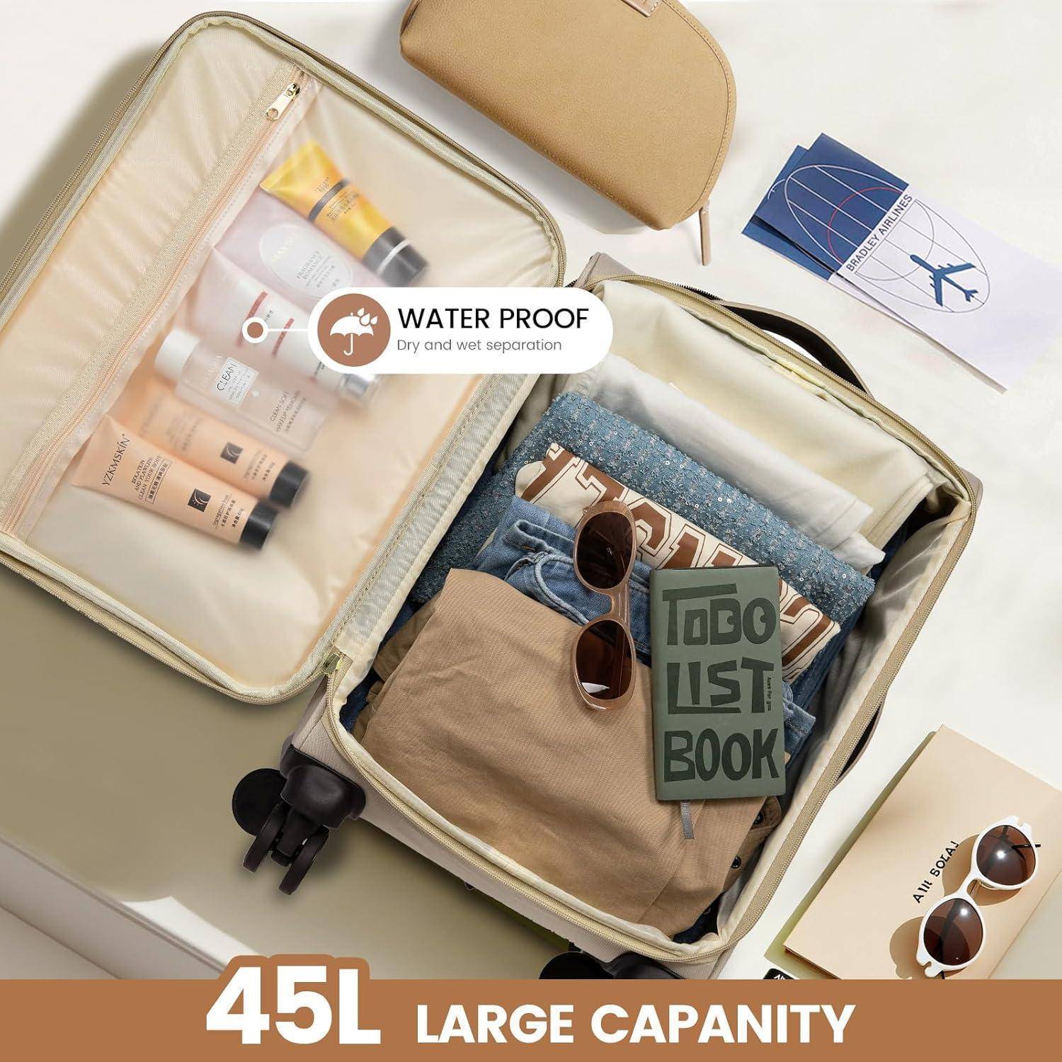 Koffer Handgepäck 17Zoll Laptop Weichschale 20 zoll-Koffer Beige Khaki