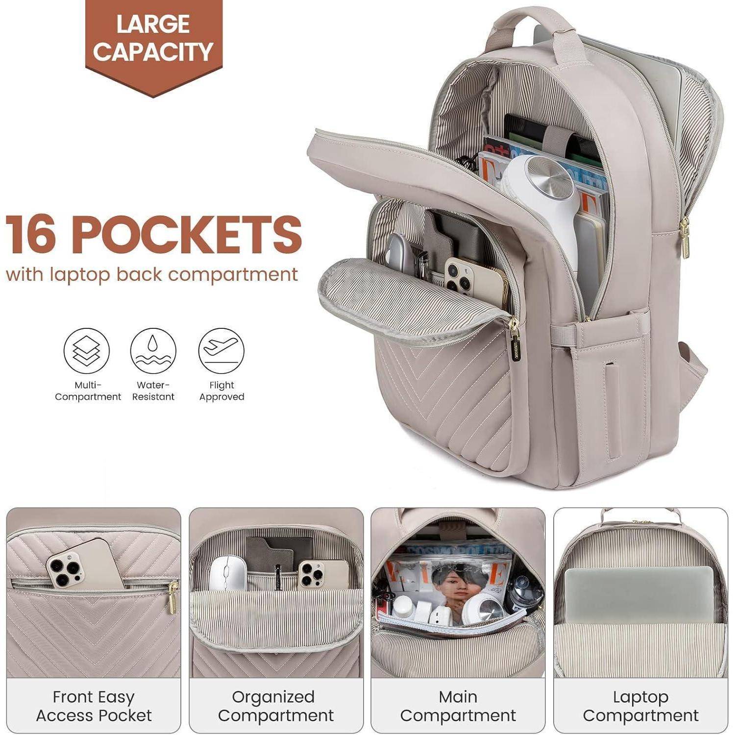 Rucksack Damen Laptoptasche 15 6 Zoll Wasserdicht 15.6 zoll Taro-grau