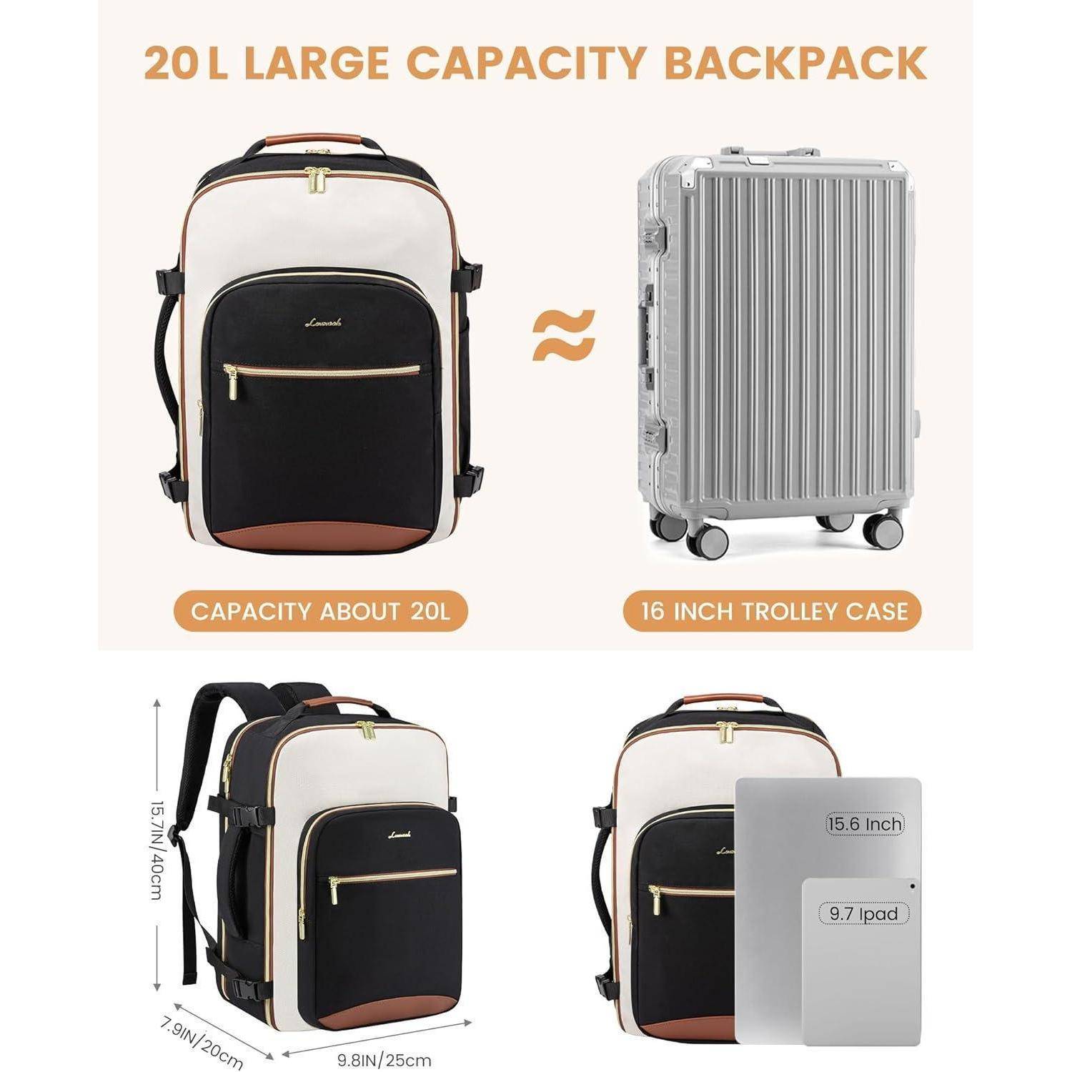 Rucksack Handgepäck 40x20x25 20L Schwarz Beige Braunes Leder 1pc