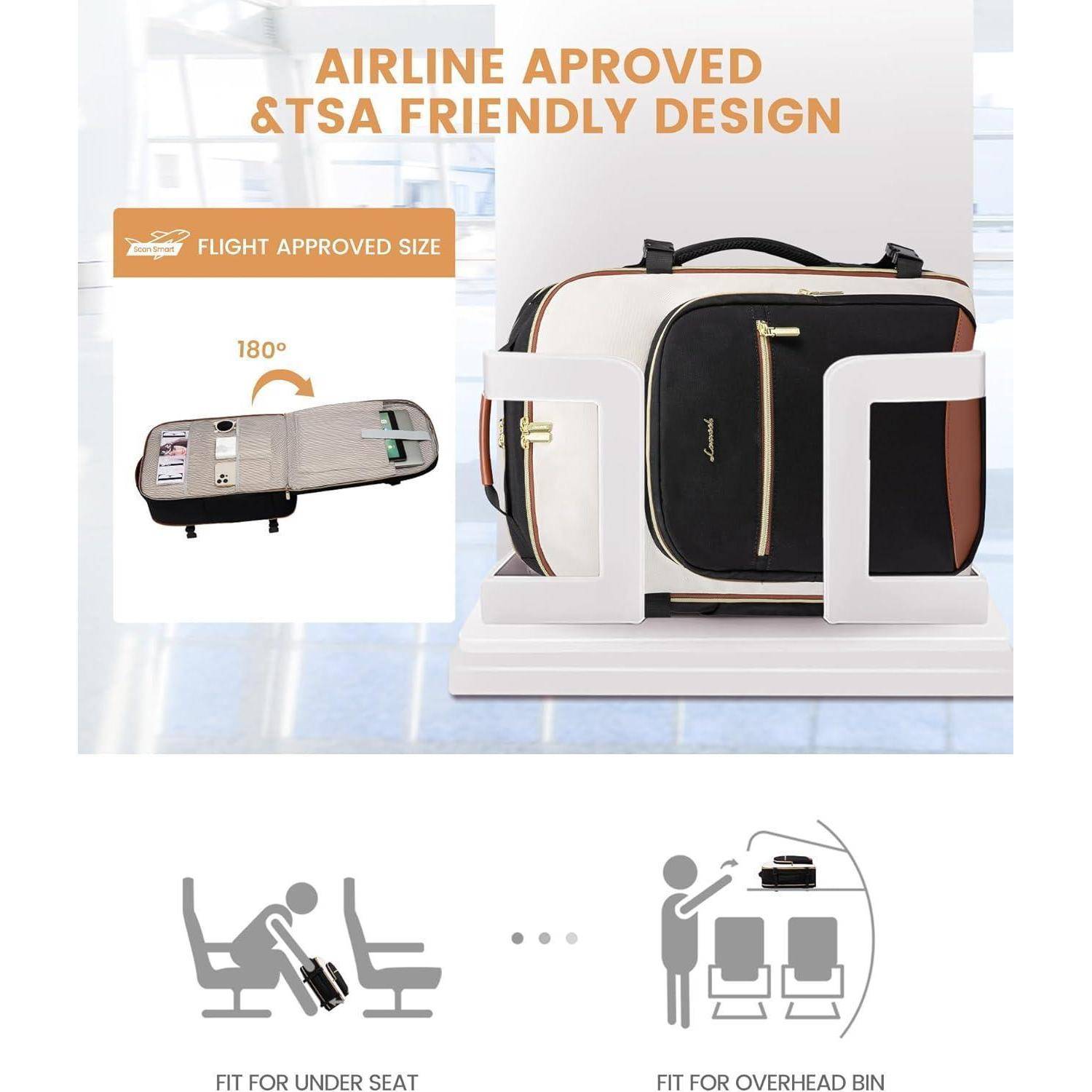 Rucksack Handgepäck 40x20x25 20L Schwarz Beige Braunes Leder 1pc