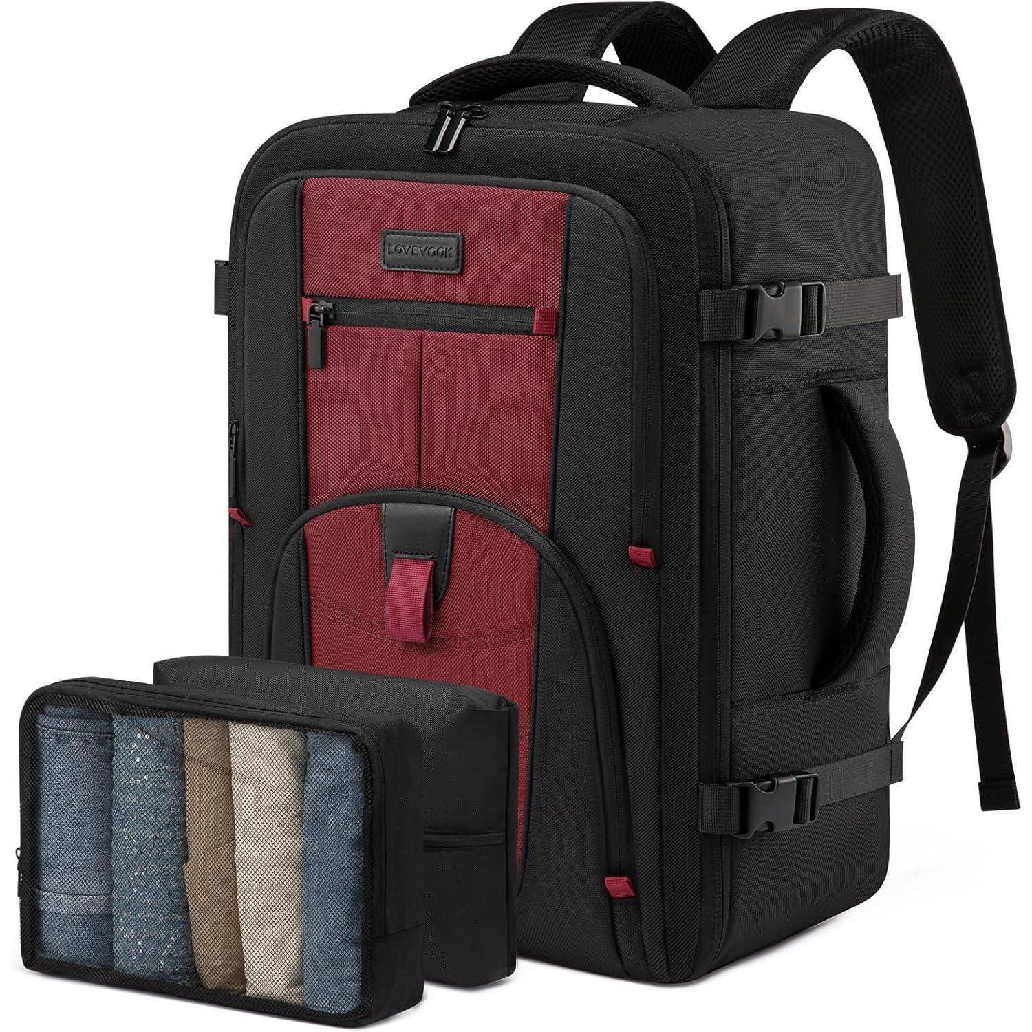 Reiserucksack Handgepäck Flugzeug Schwarz-rot L (45 x 32 x 20 cm)