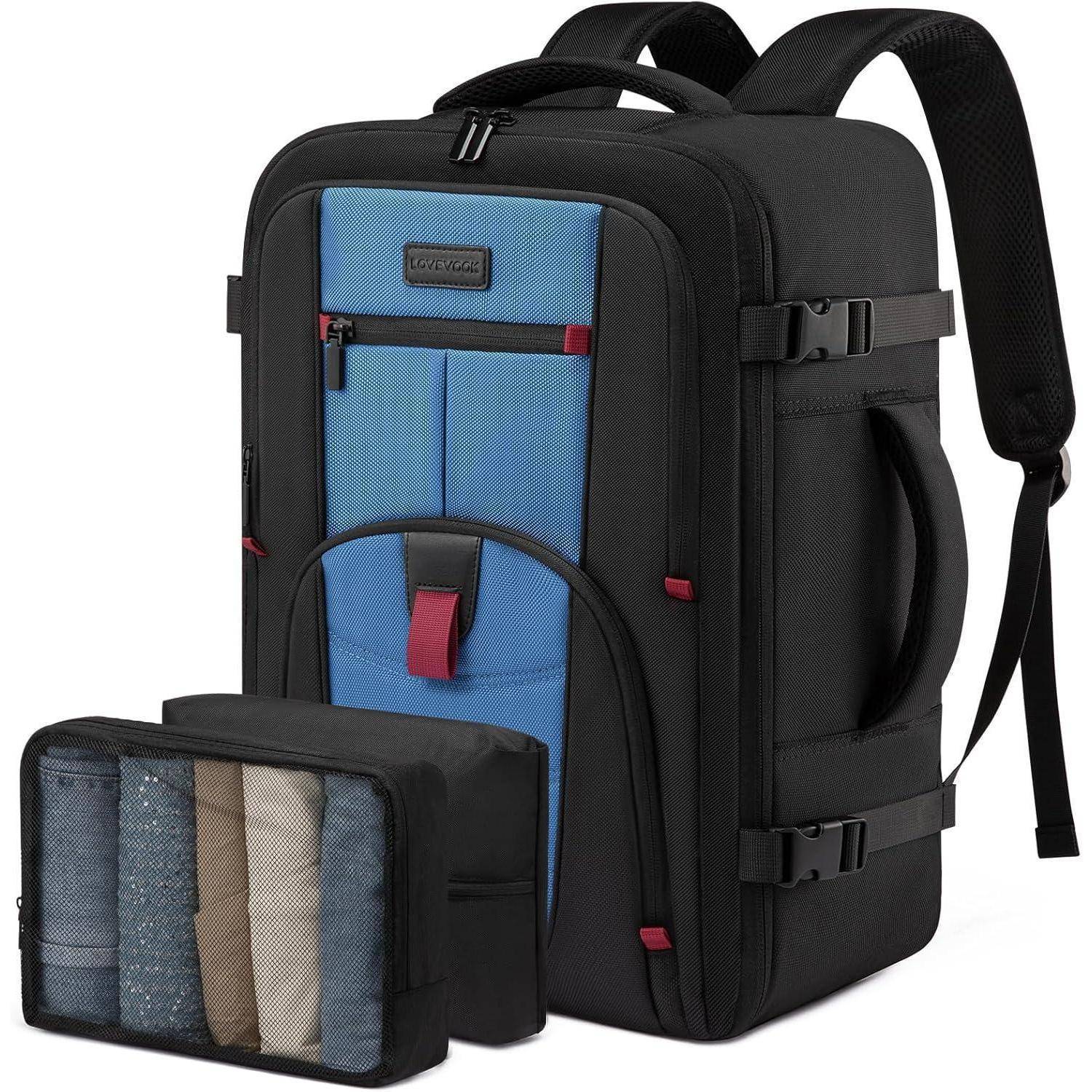 Rucksack Handgepäck Herren Laptopfach Schwarz-blau L (45 x 32 x 20 cm)