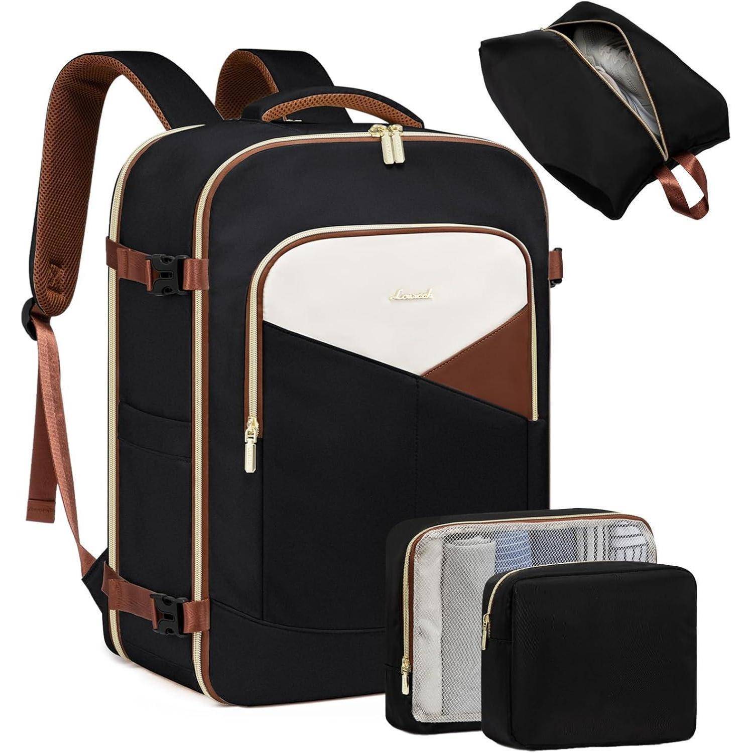 Rucksack 40L Wasserdicht Laptop 17 Zoll Damen L Schwarz beige braun