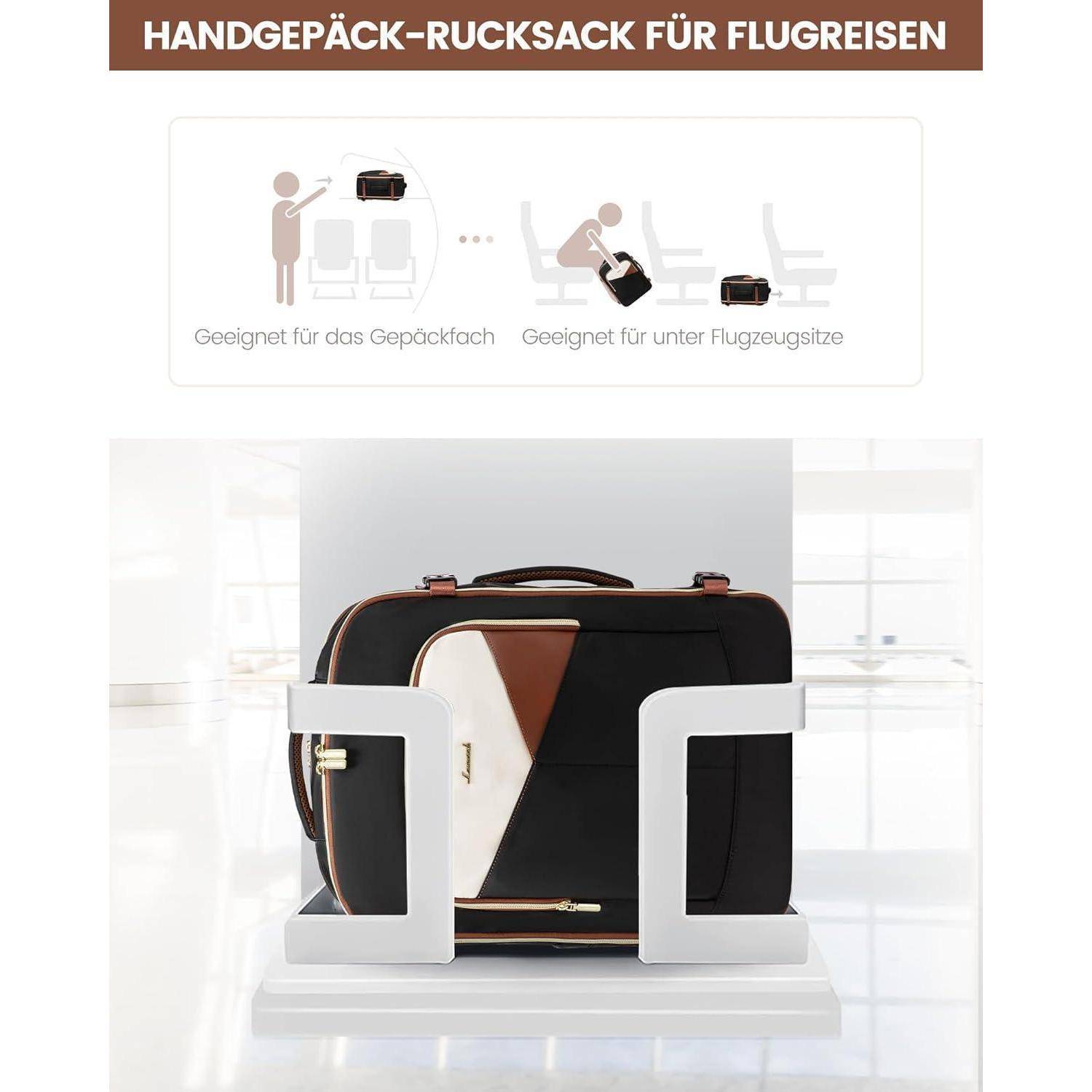 Rucksack 40L Wasserdicht Laptop 17 Zoll Damen L Schwarz beige braun