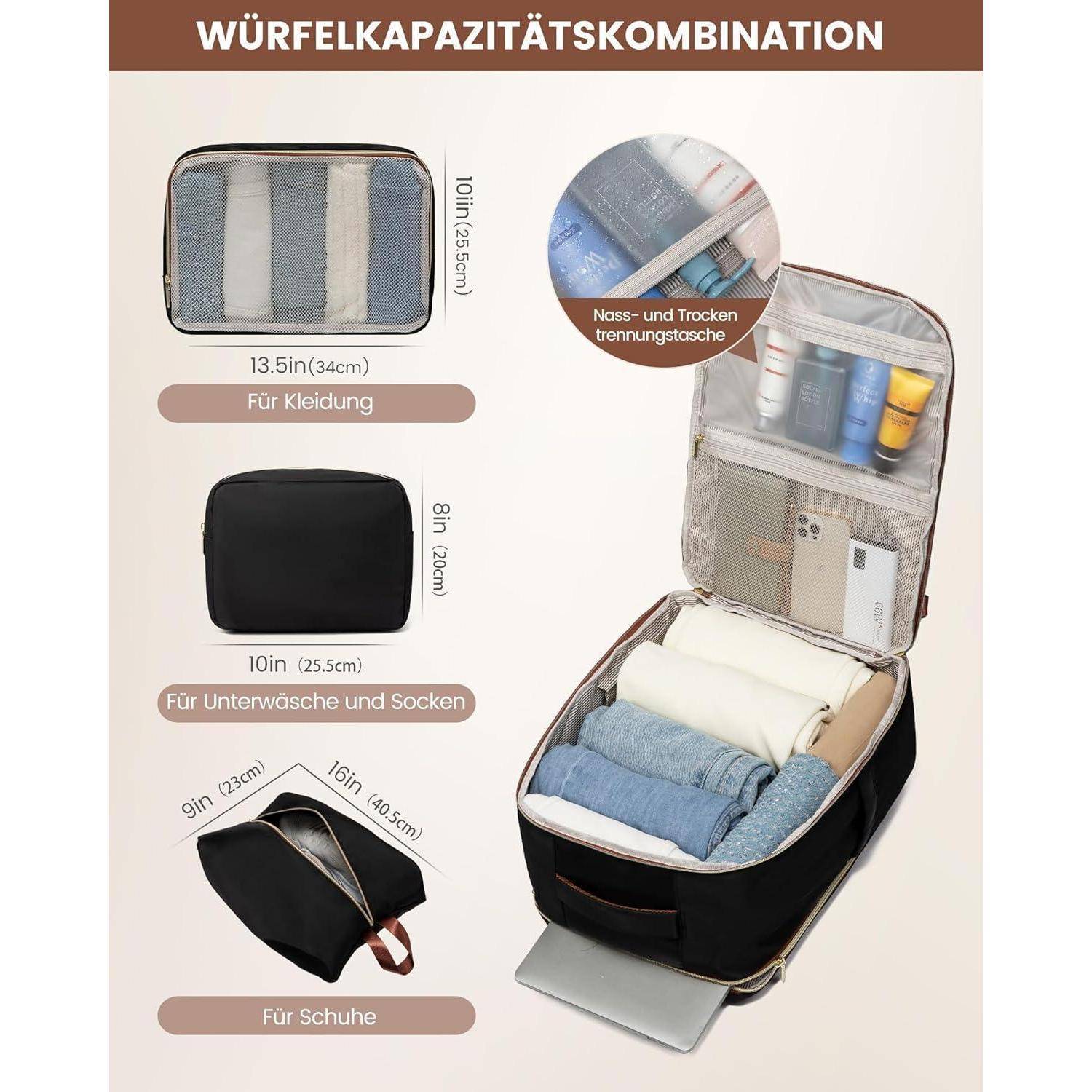 Rucksack 40L Wasserdicht Laptop 17 Zoll Damen L Schwarz beige braun