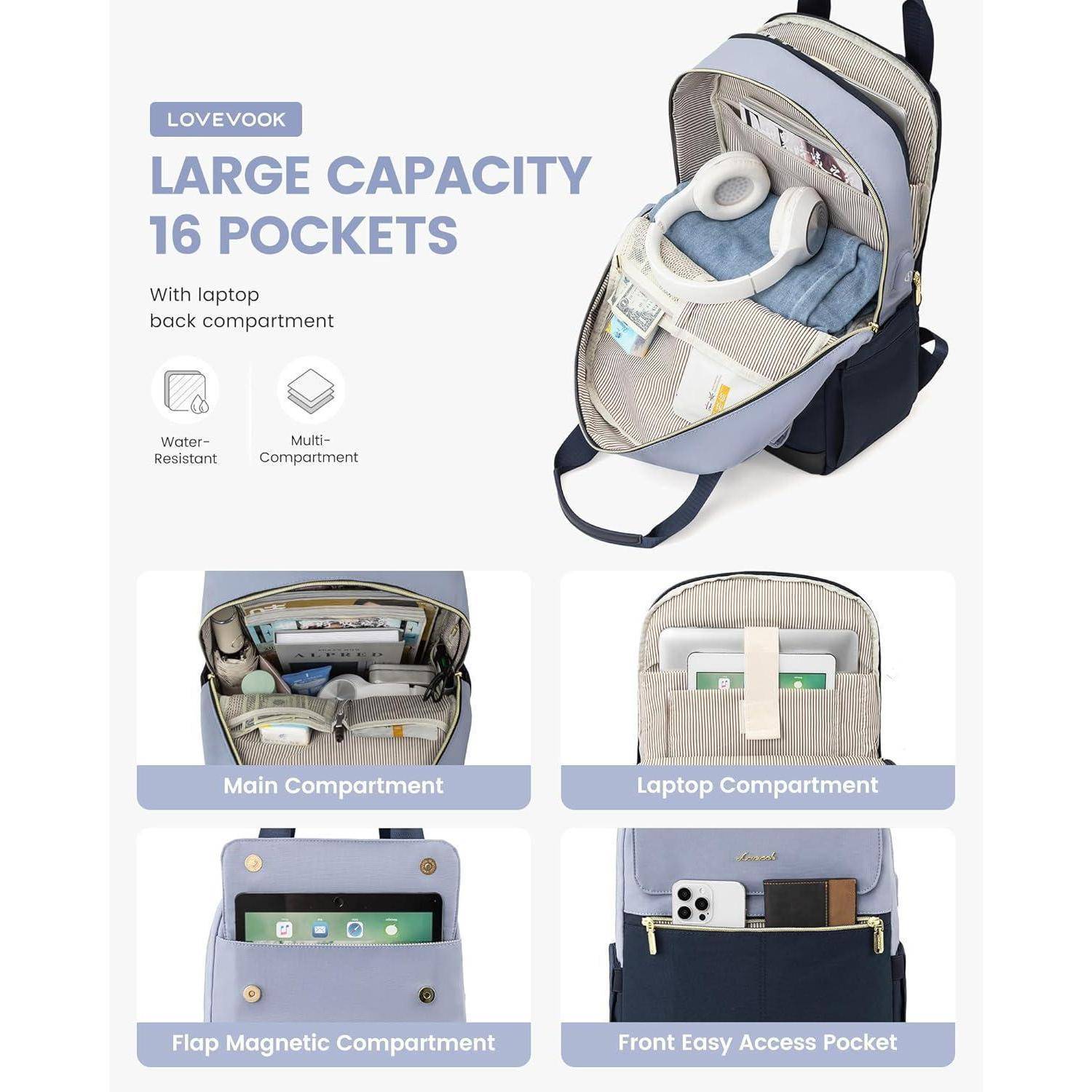 Rucksack Damen Schulrucksack Mädchen 15,6 Zoll Laptopfach Wasserdicht