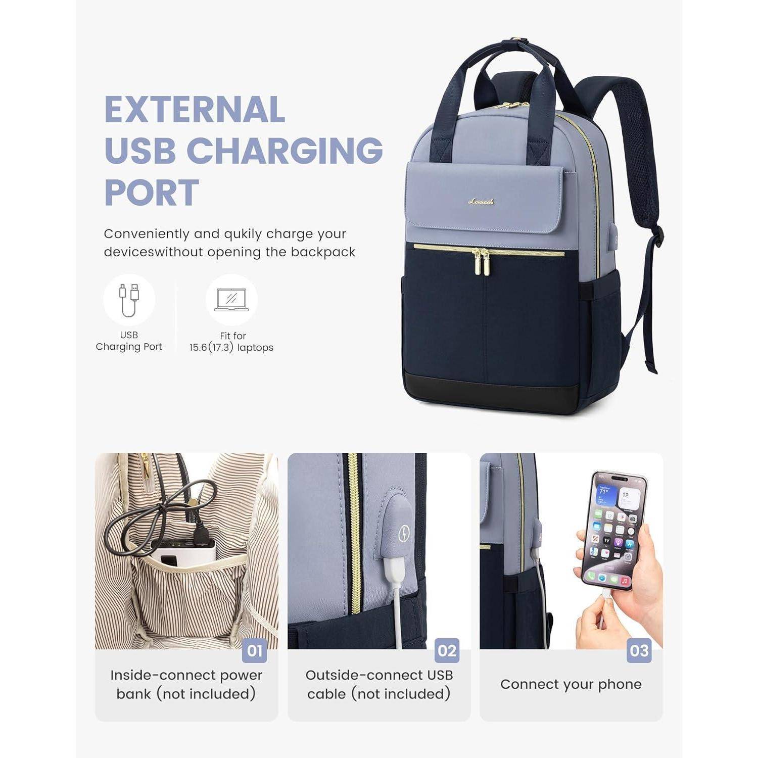 Rucksack Damen Schulrucksack Mädchen 15,6 Zoll Laptopfach Wasserdicht