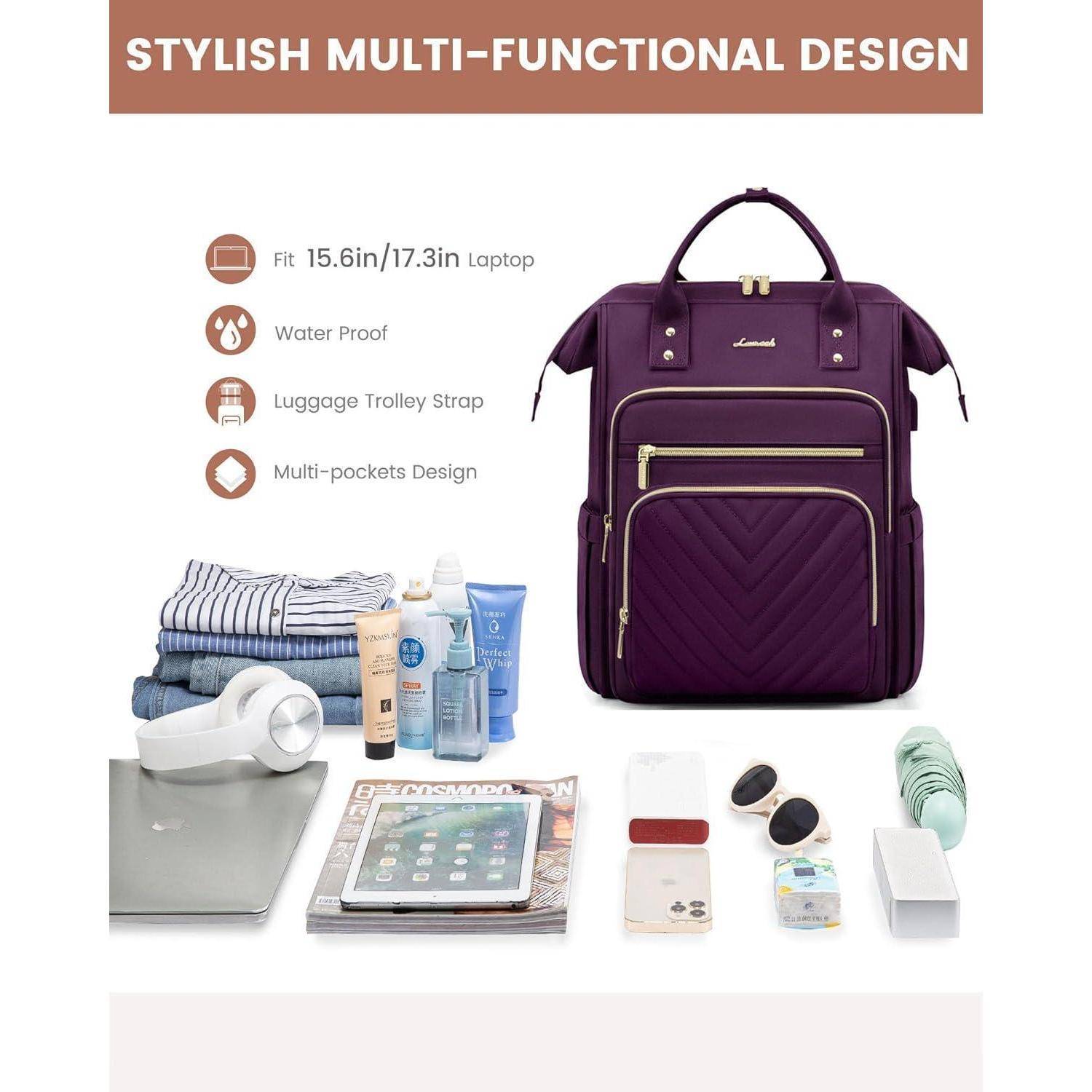 Rucksack Damen Laptop Schulrucksack Reiserucksack 15.6 Zoll Violett